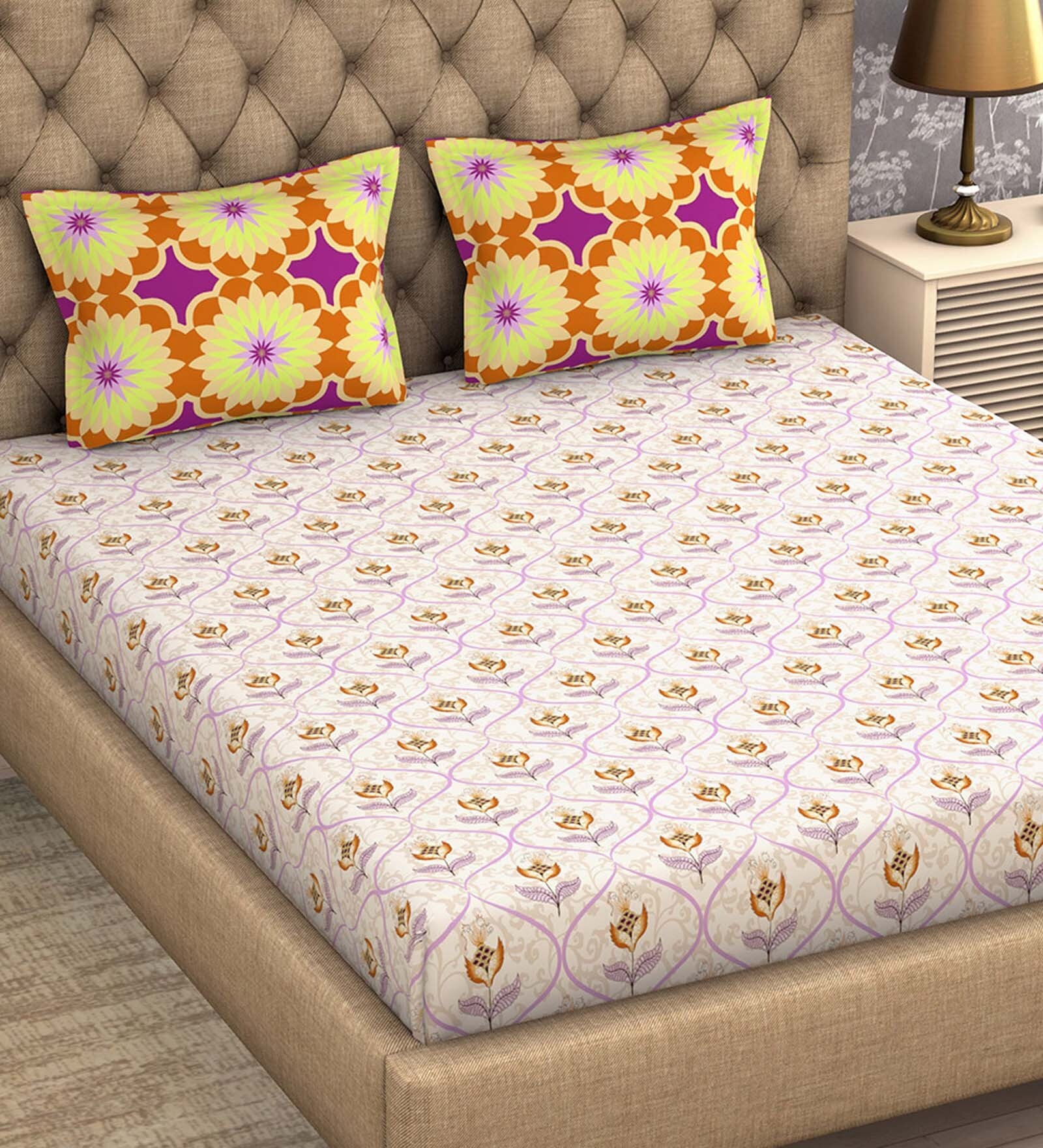 Buy Atrium Plus Cotton 210TC Double Bedsheet with 2 Pillow Covers by ...
