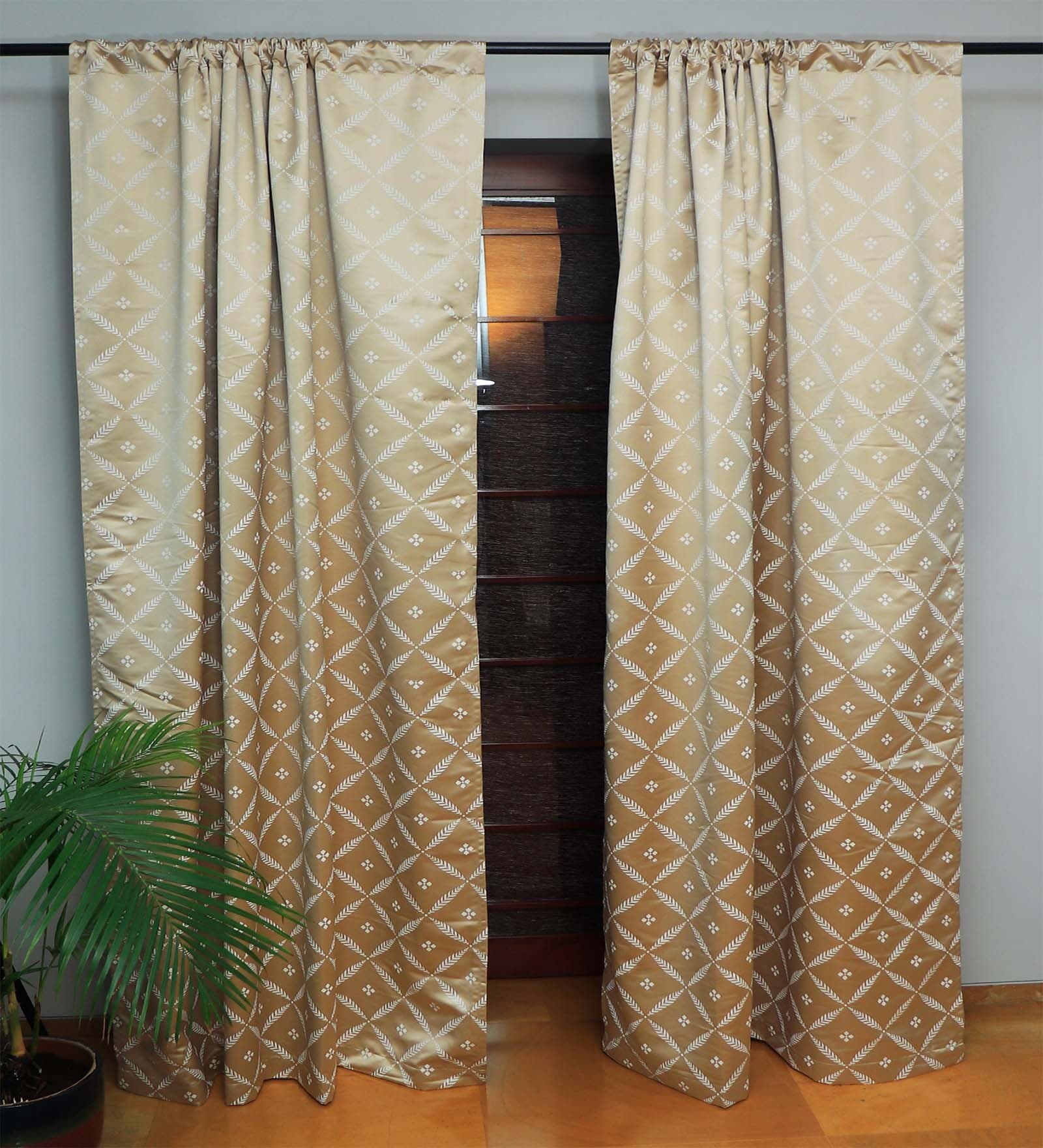 Gold Floral Cotton 8 Ft Blackout Rod Pocket Door Curtain
