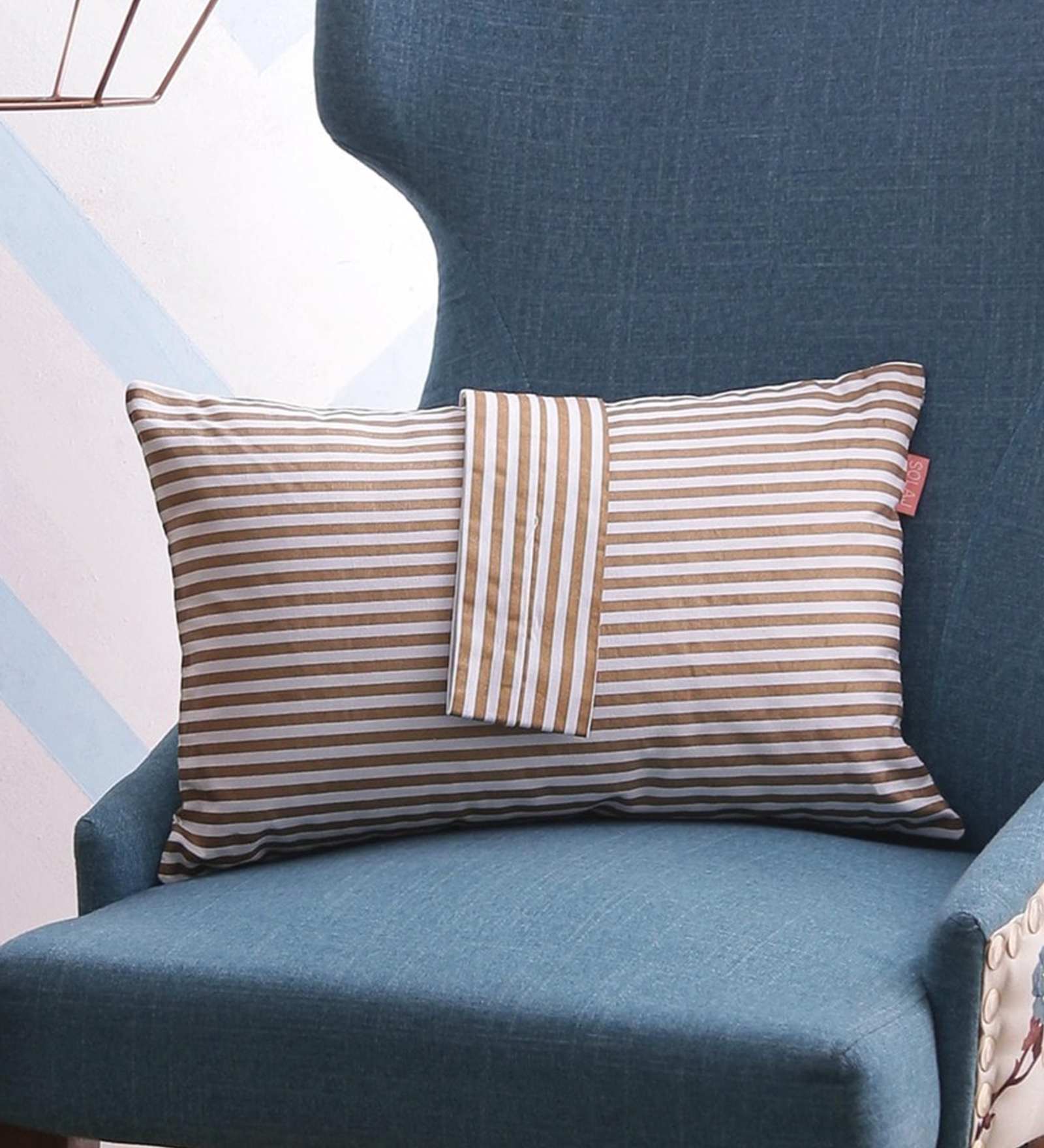 Gold Cotton Geometric Pattern Cushion Cover 12 x 18 inches