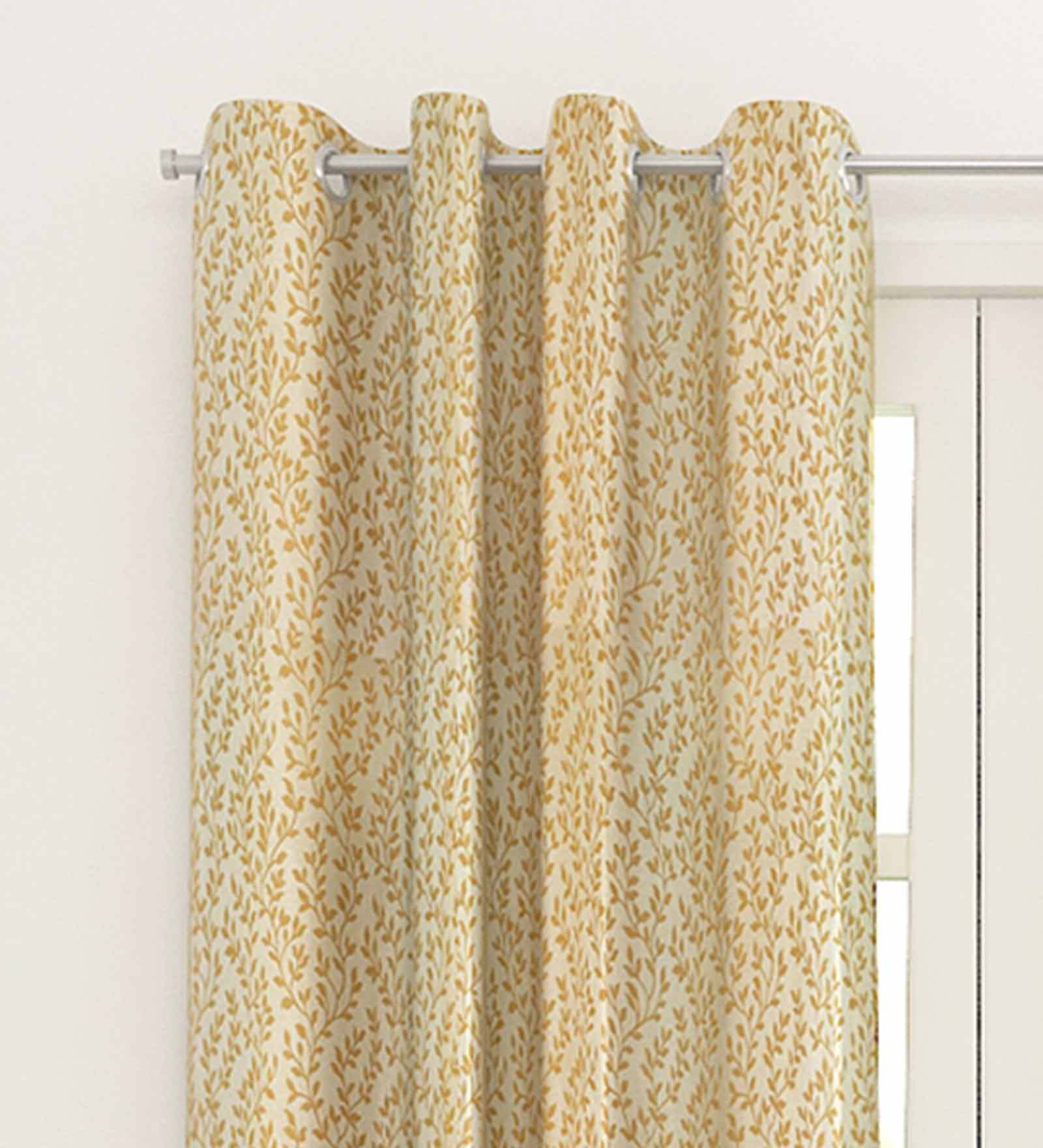 Gold Cotton Light Filtering 8 Feet Eyelet Curtain (1 Piece)