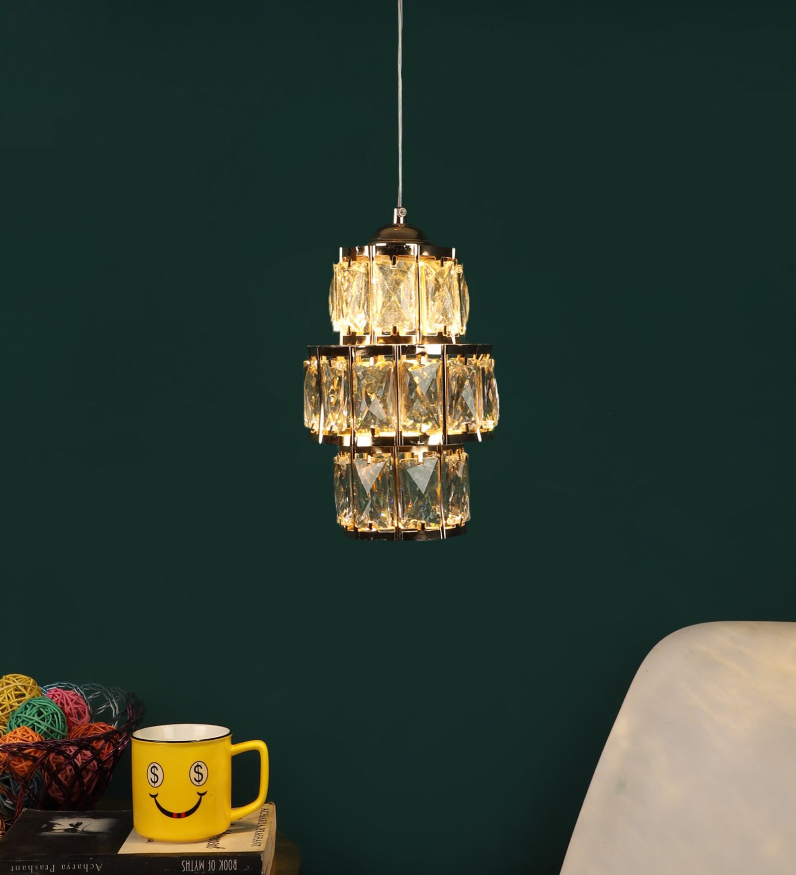 Gold Crystal & Metal Chrome Hanging Light