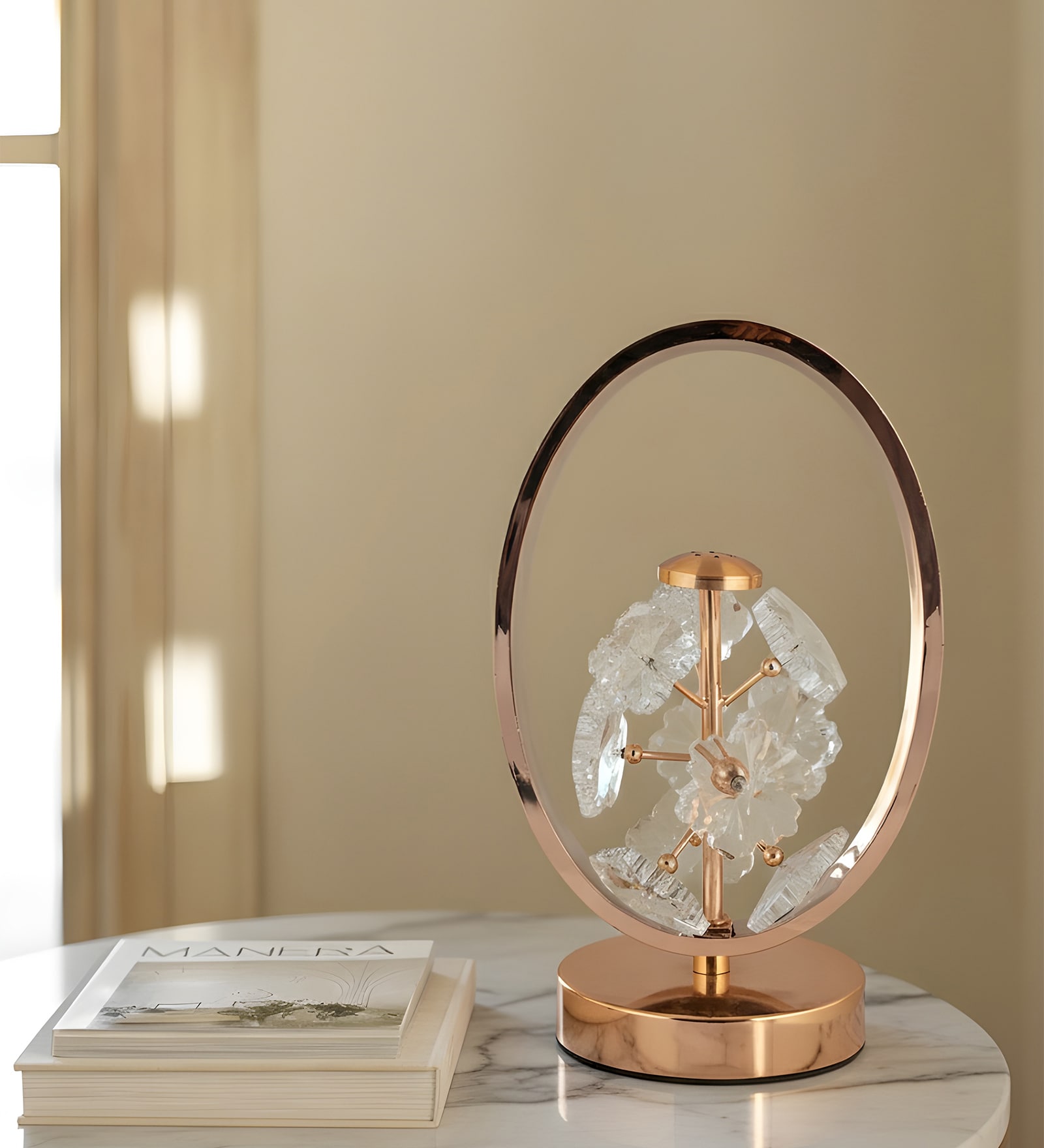 Gold Crystal & metal Floral crystal LED oval lamp