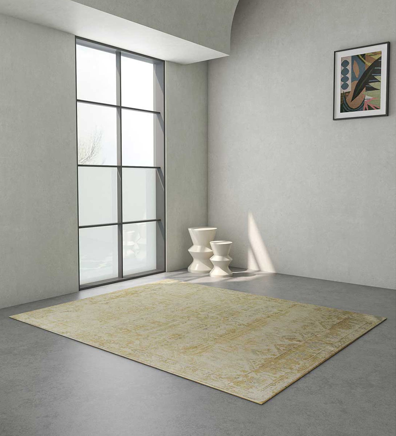 Gold Distressed Wool 8 ft x 10 ft Hand Knotted Carpet
