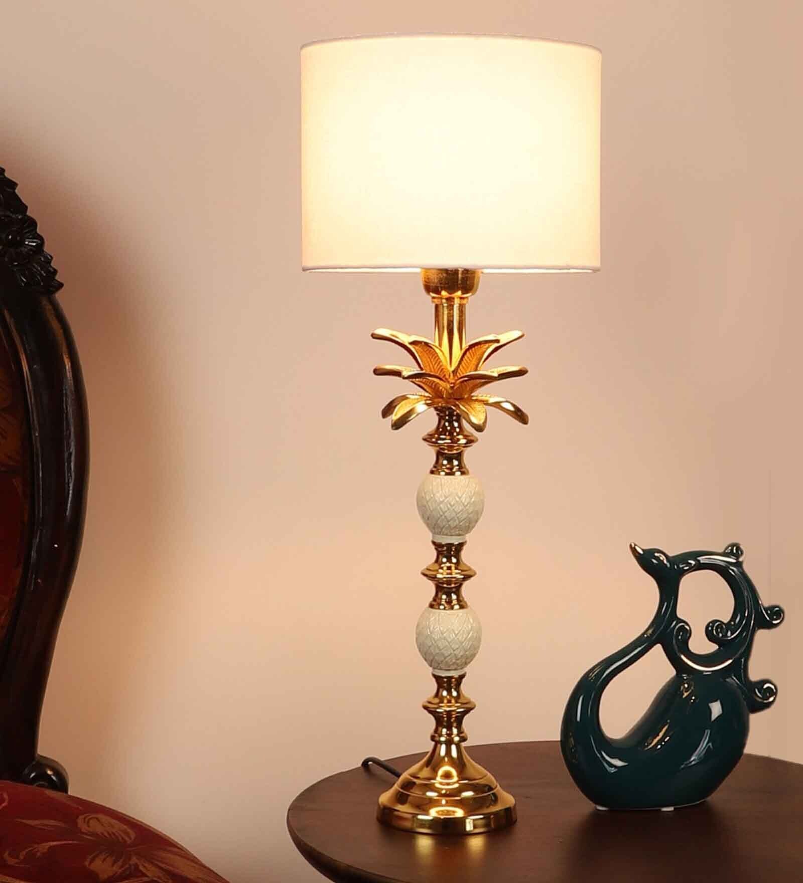 Damsel Beige Fabric Shade Table Lamp With Aluminium Base