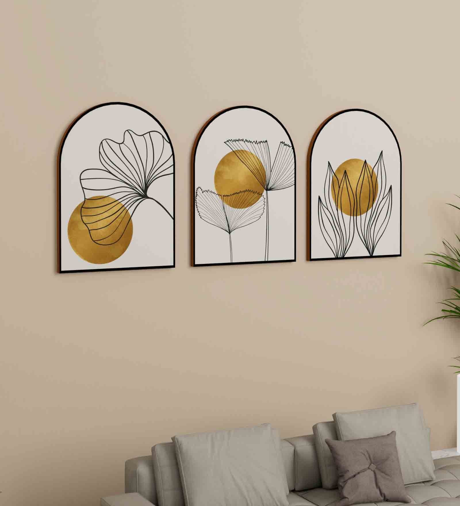 Gold & White Engineered Wood (Set of 3) Art Panels