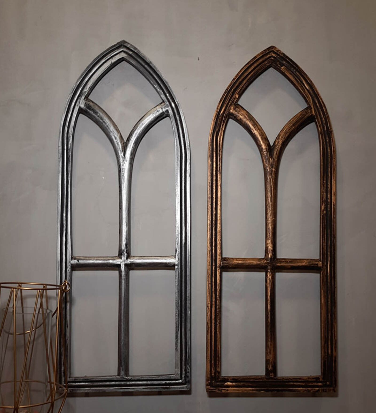Gold Engineered Wood Vintage Style Window Shaped Jharoka, Set of 2