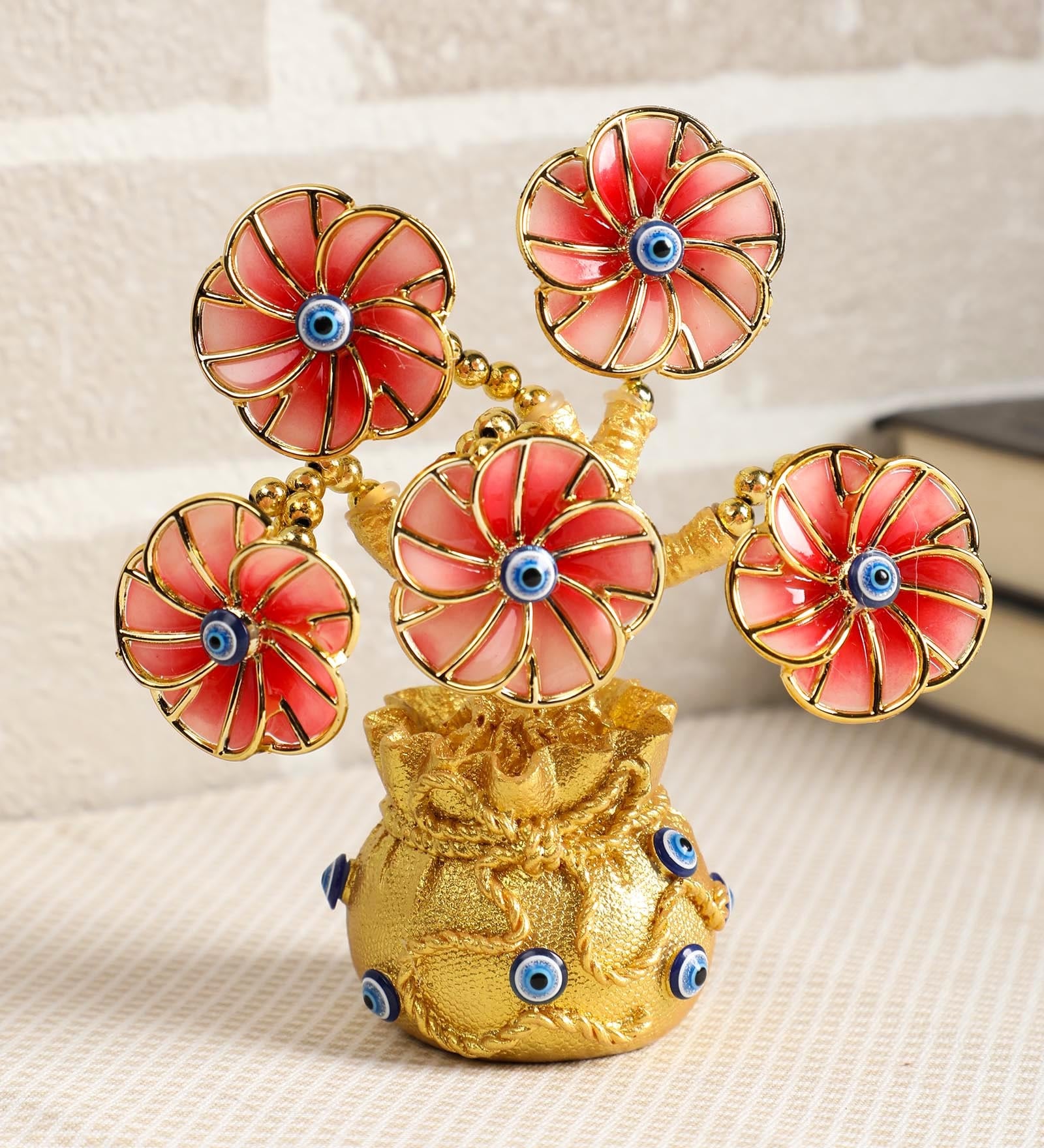 Buy Gold Evil Eye Artificial Flower Showpiece by Ethnic Karigari Online - Abstract Vintage Decor