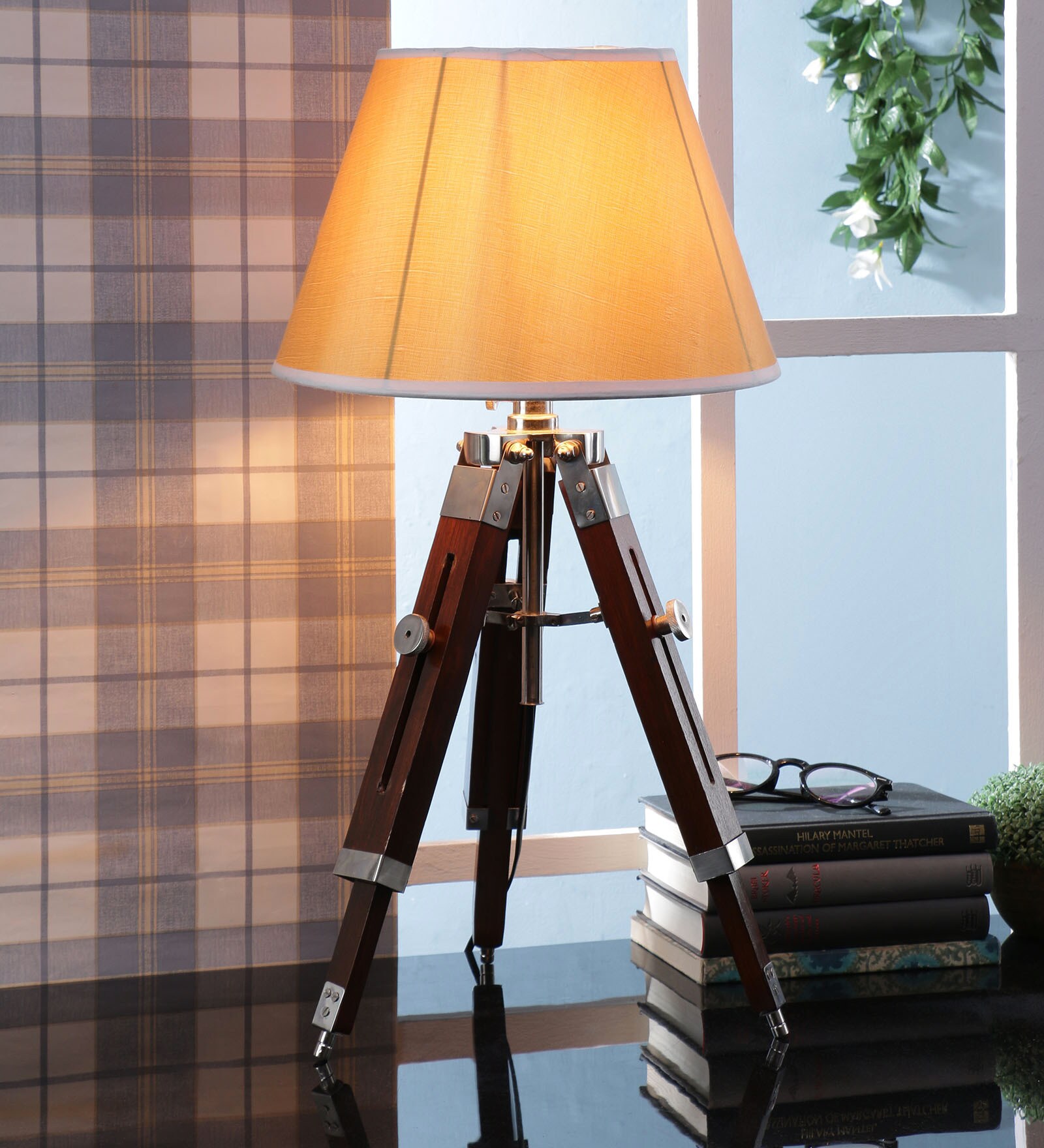 Buy Gold Fabric Shade Tripod Table Lamp with Brown Base at 33% OFF by ...
