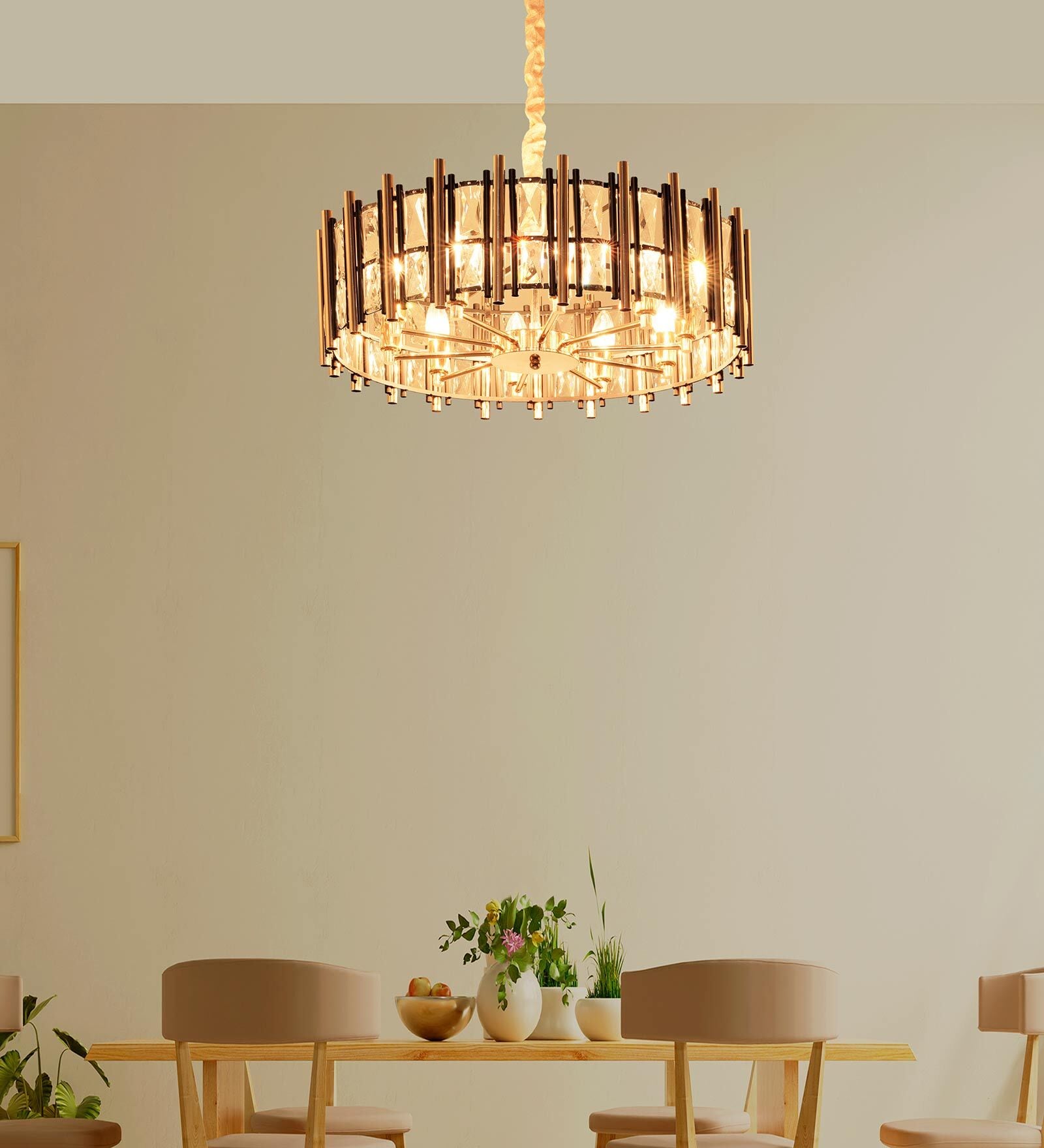 Black and Gold Metal & Glass Empire Chandelier