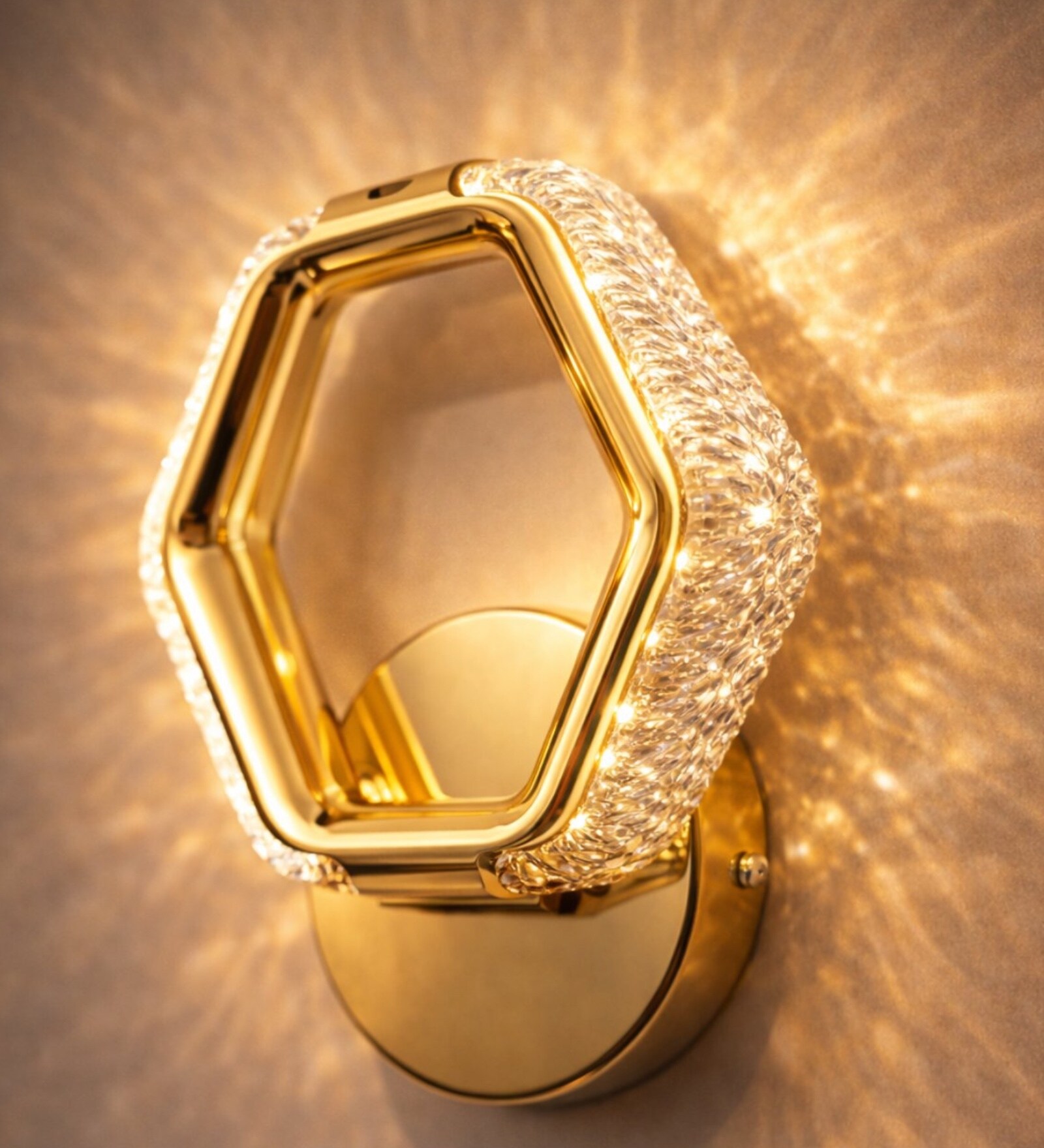 Gold Finish Novelty Wall Light Hexagon Design Set of 1