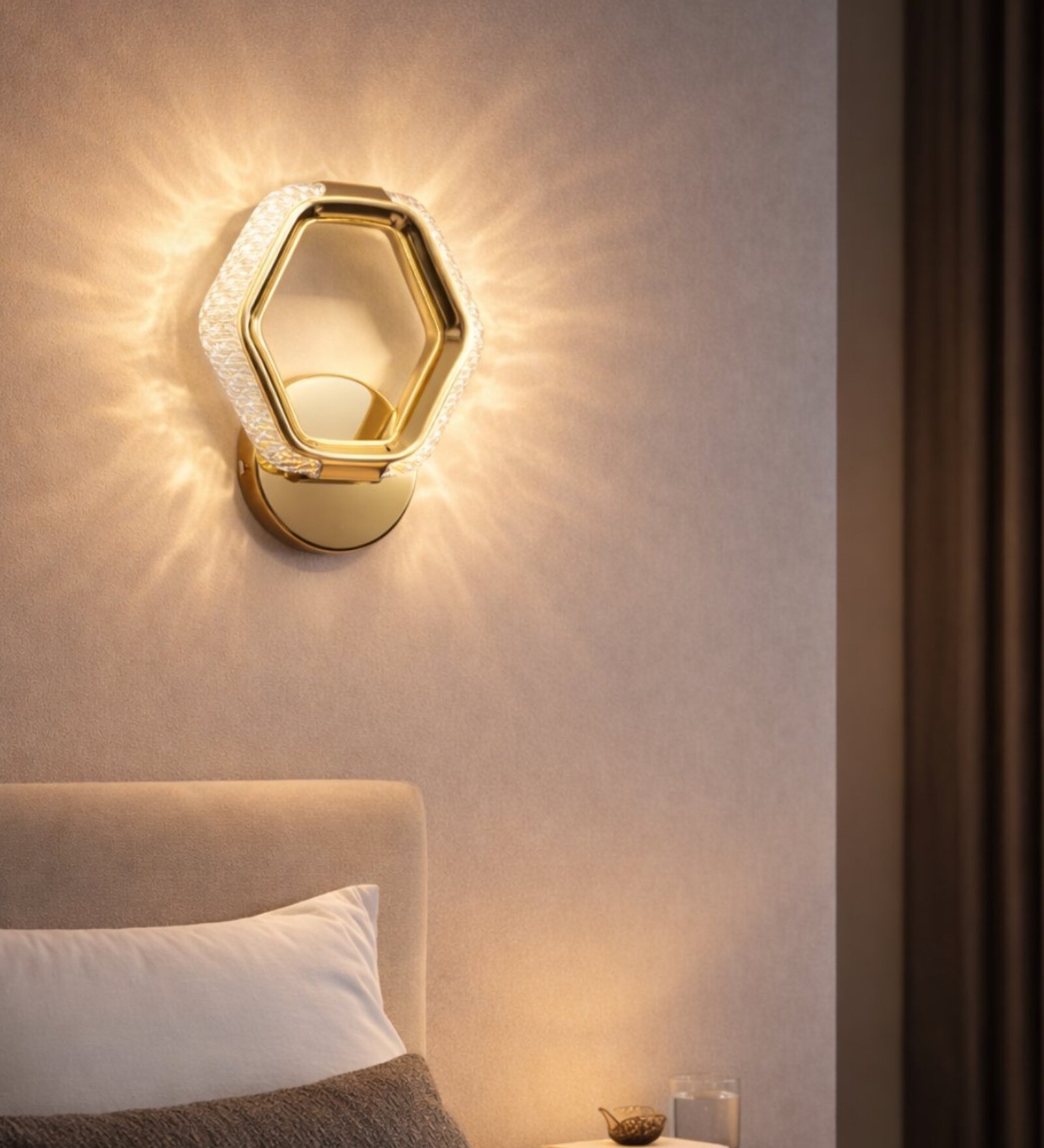 Gold Finish Novelty Wall Light Hexagon Design Set of 2