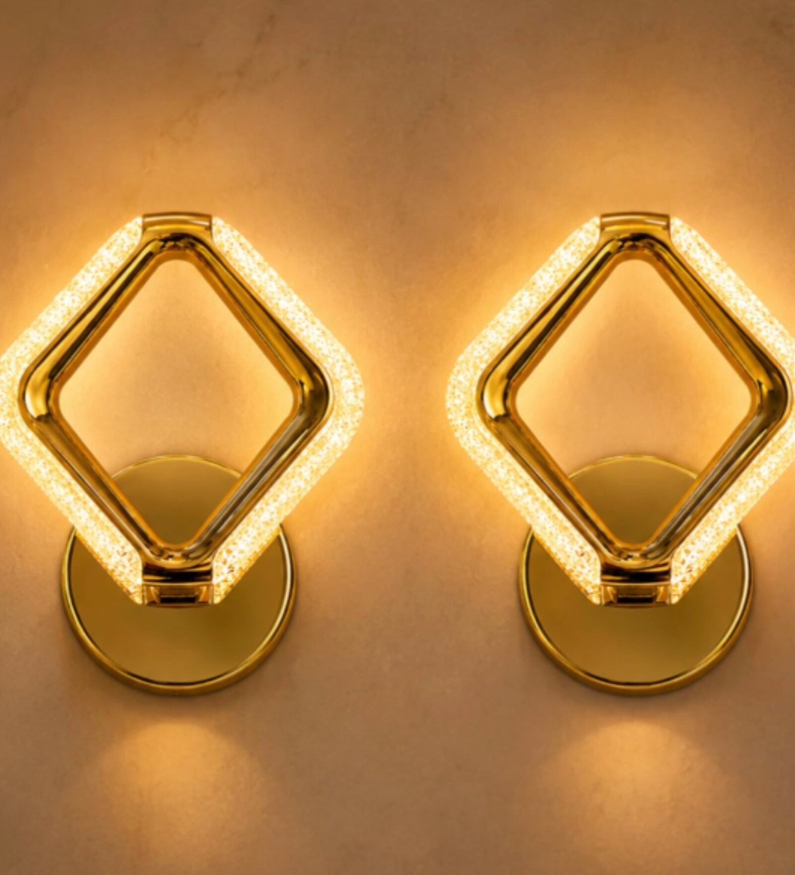 Gold Finish Novelty Wall Light Square Design Set of 2