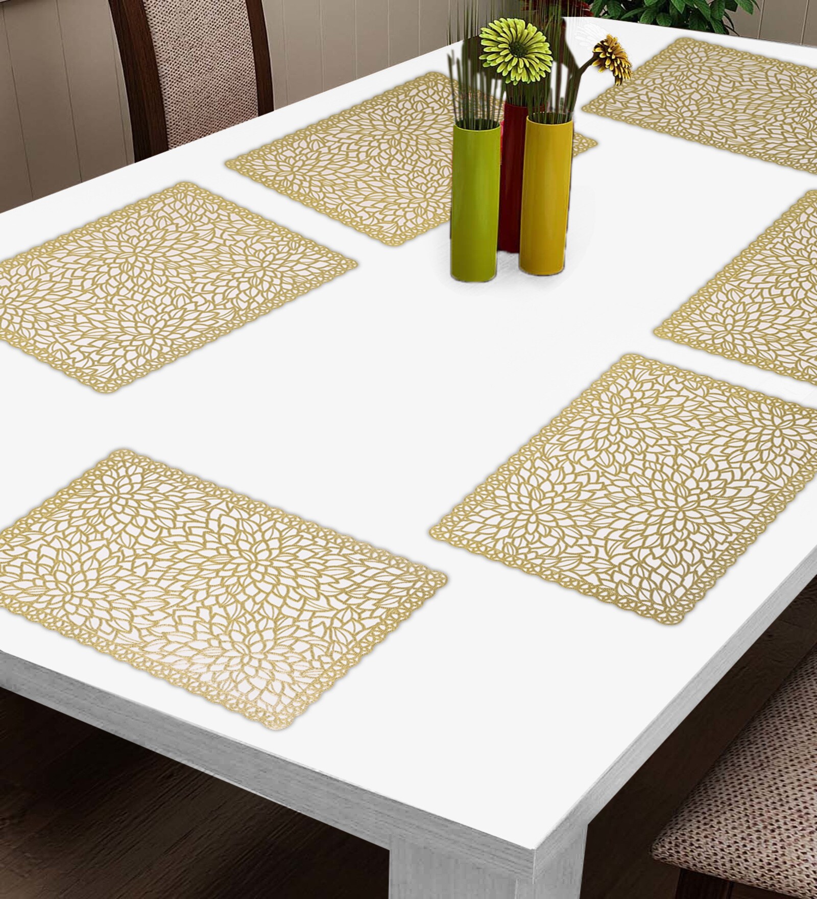 Buy Gold Floral (18 x 12 ) Plastic Placemat Set of 6 at 70 OFF by
