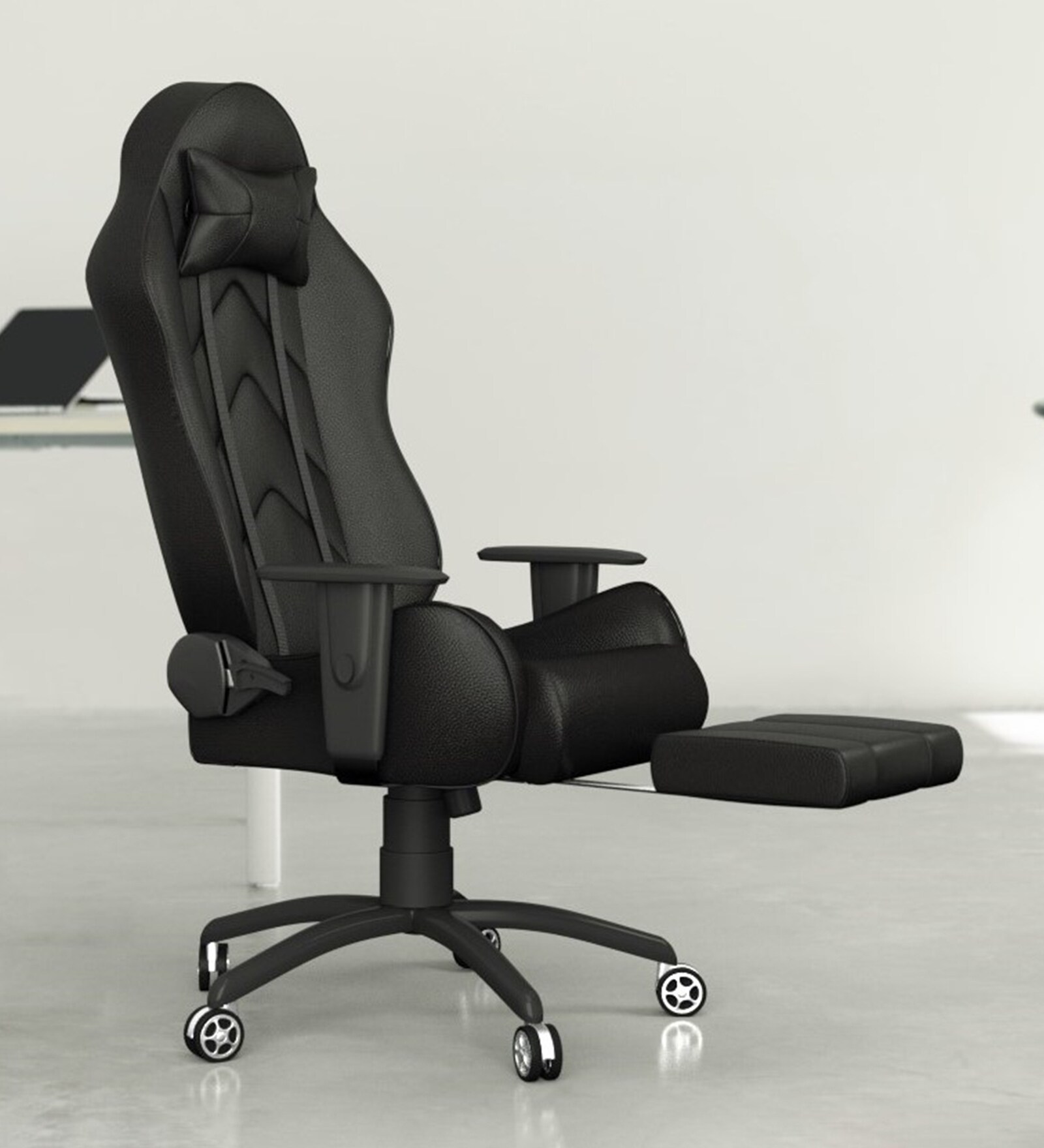 Gold Gaming Chair With Footrest In Black Colour