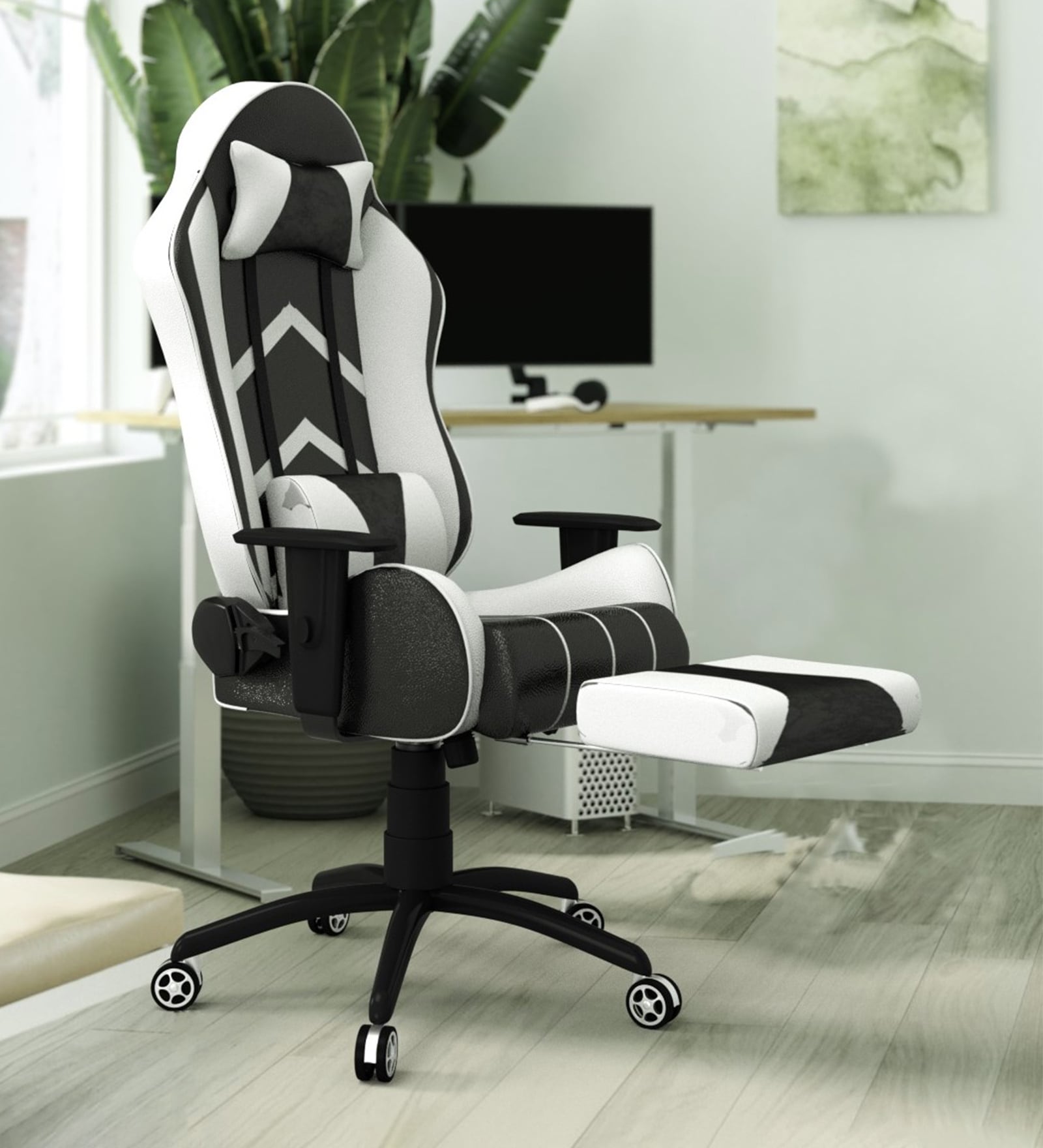 Buy Gold Gaming Chair With Footrest In White & Black Colour at 57% OFF ...