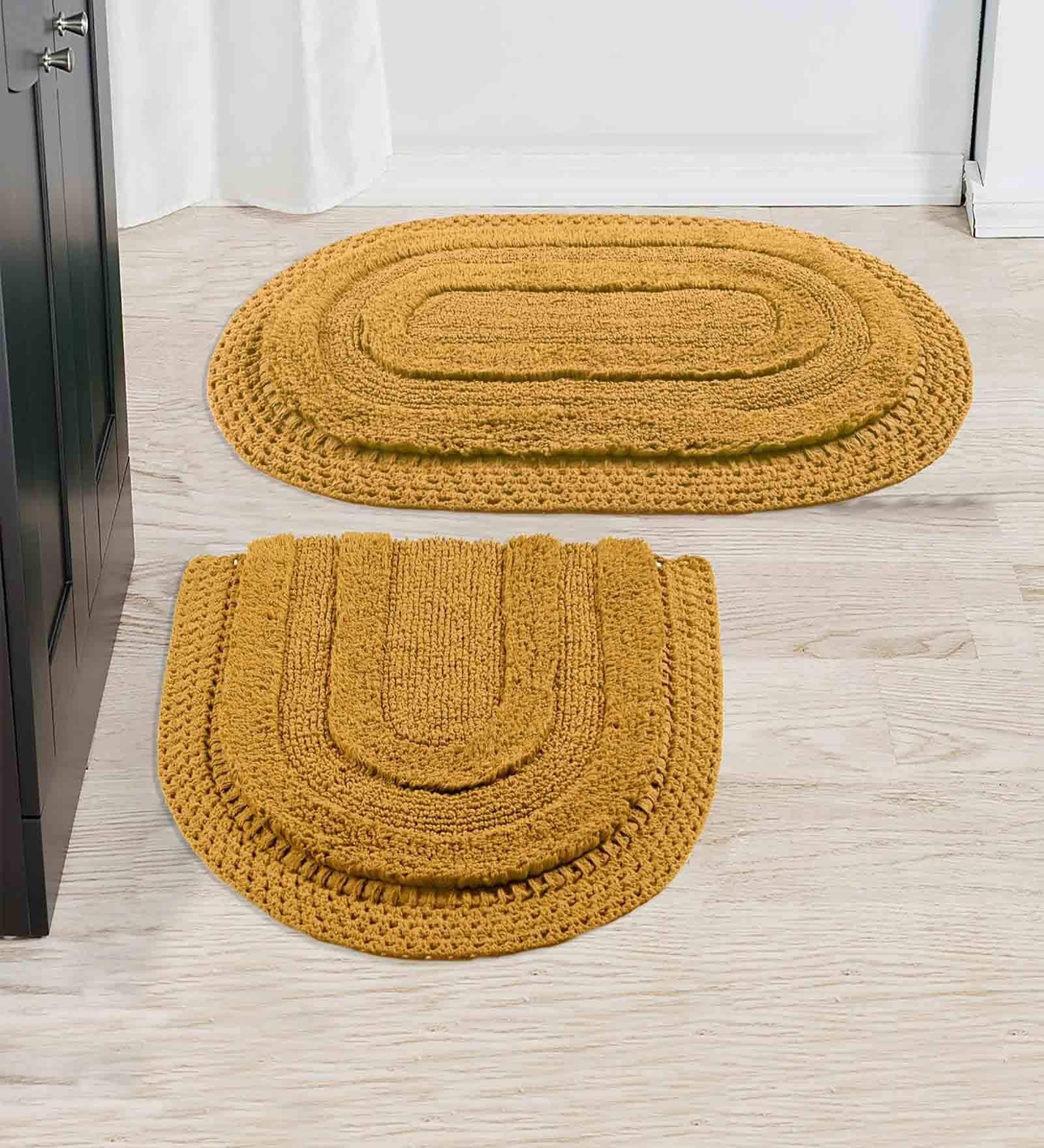 Gold Geometric Cotton 19x27 Inches AntiSkid (Set of 2) Bath Mats