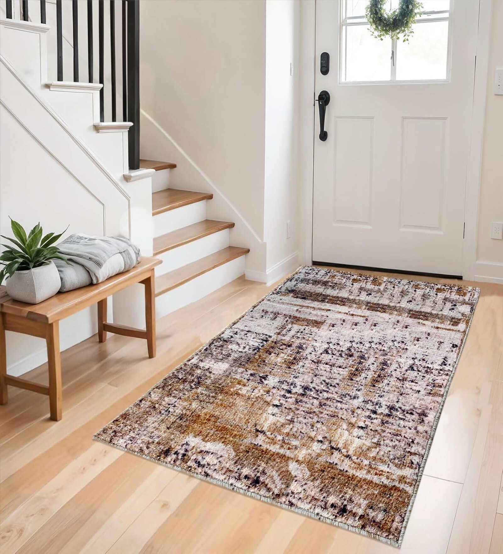 Gold Abstract Nylon 3 X 5 Feet Machine Made Carpet