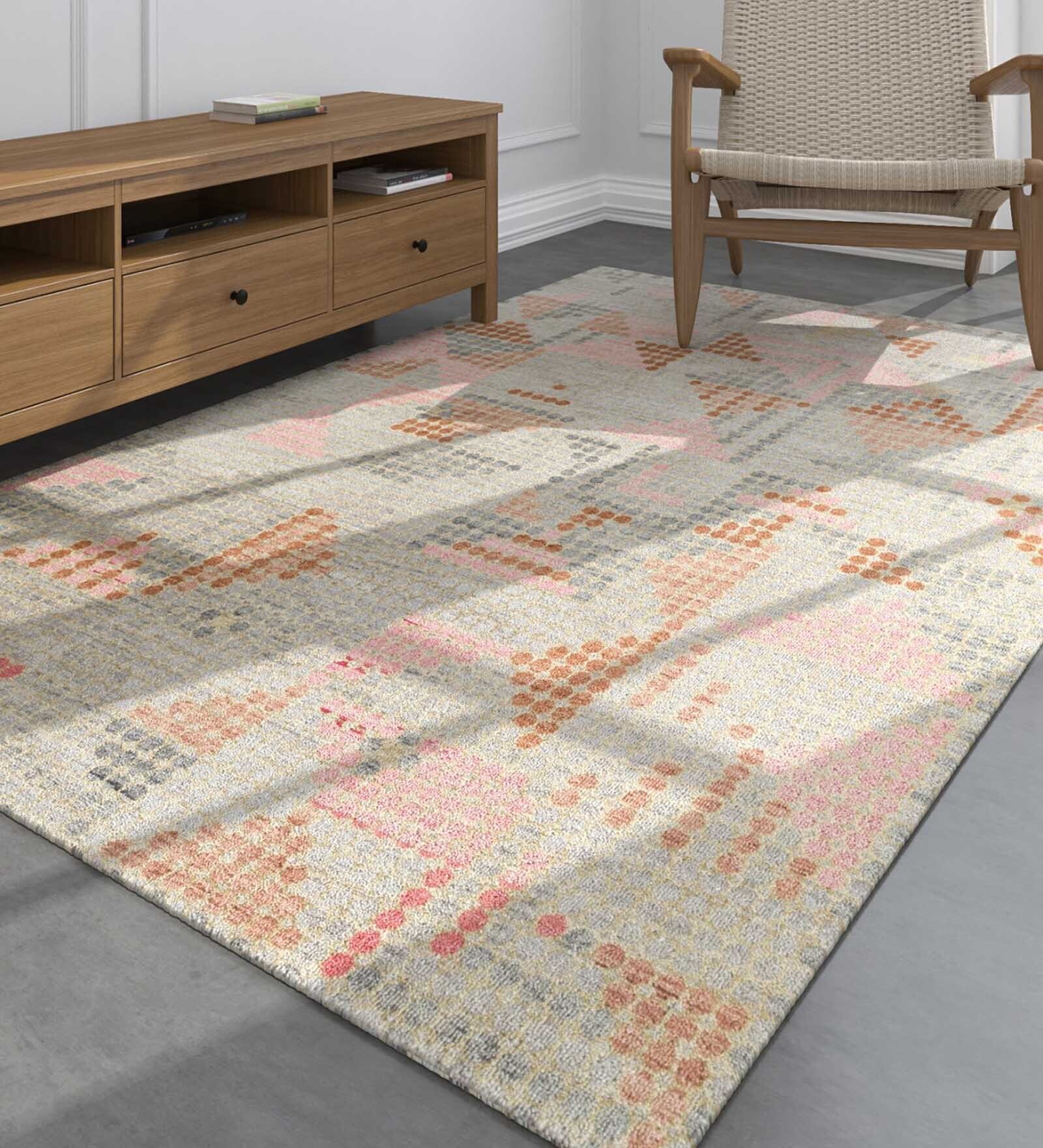 Gold Geometric Wool 6 ft x 9 ft Hand Knotted Carpet