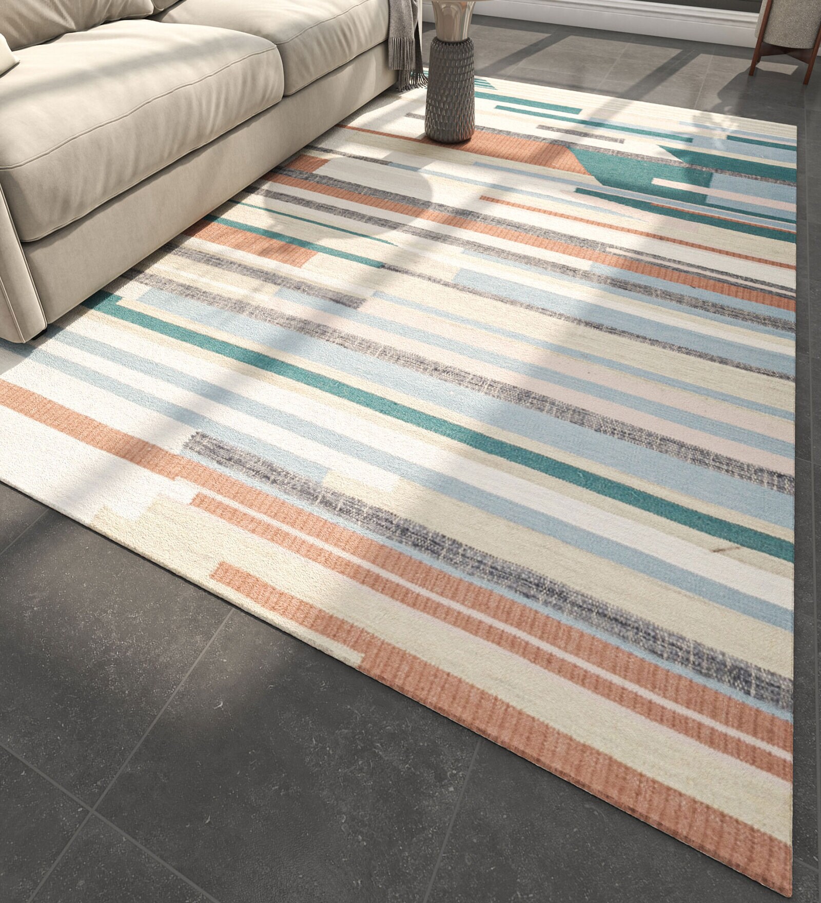 Gold Geometrical Wool 6 ft X 9 ft Flat Weaves