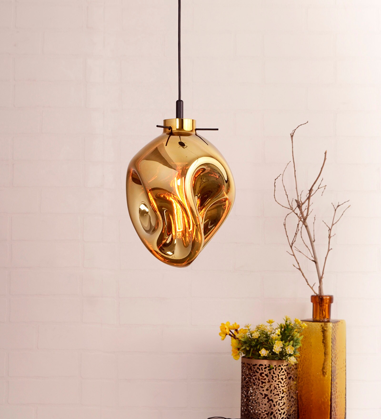 Buy Gold Glass Bubble Pendant Lamp by Jainsons Emporio Online ...