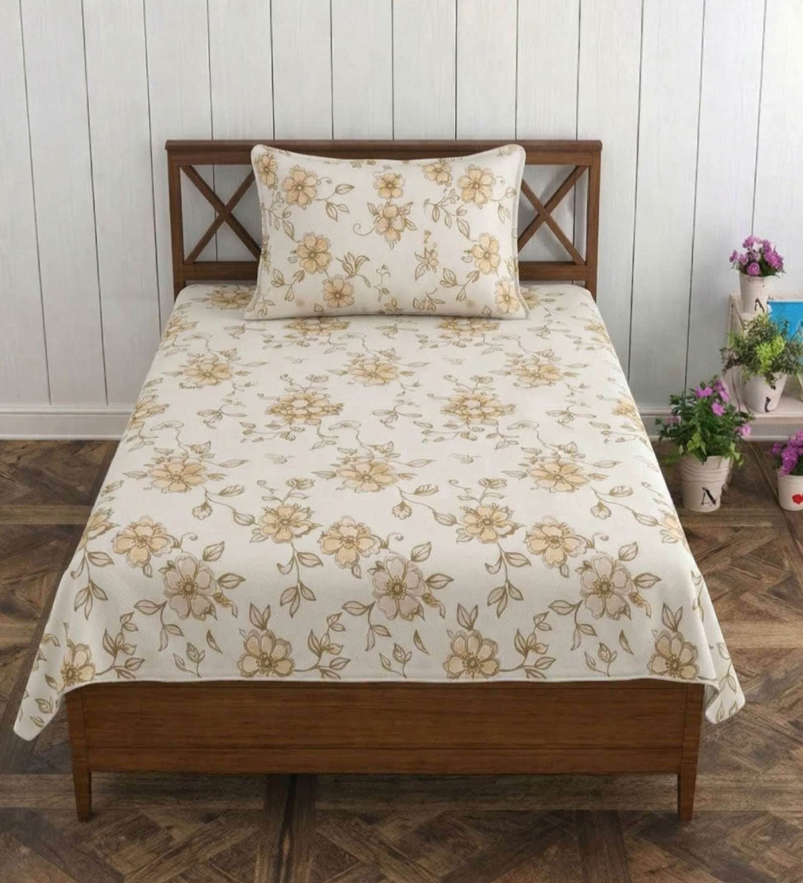 Gold Grace Double 186 TC Cotton Bedsheet With 2 Matching Pillow Covers