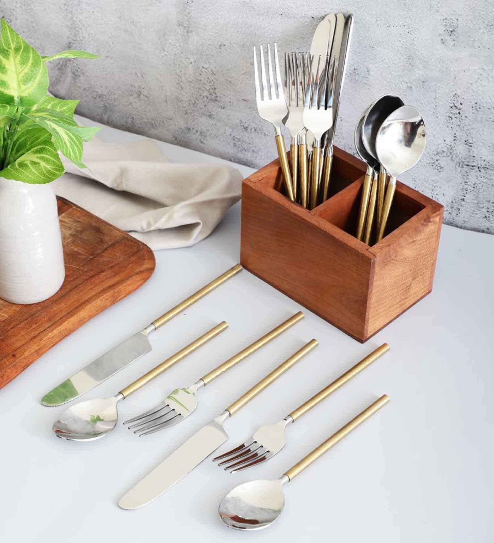 Gold Hammered Steel Head  Cutlery Set of Eighteen