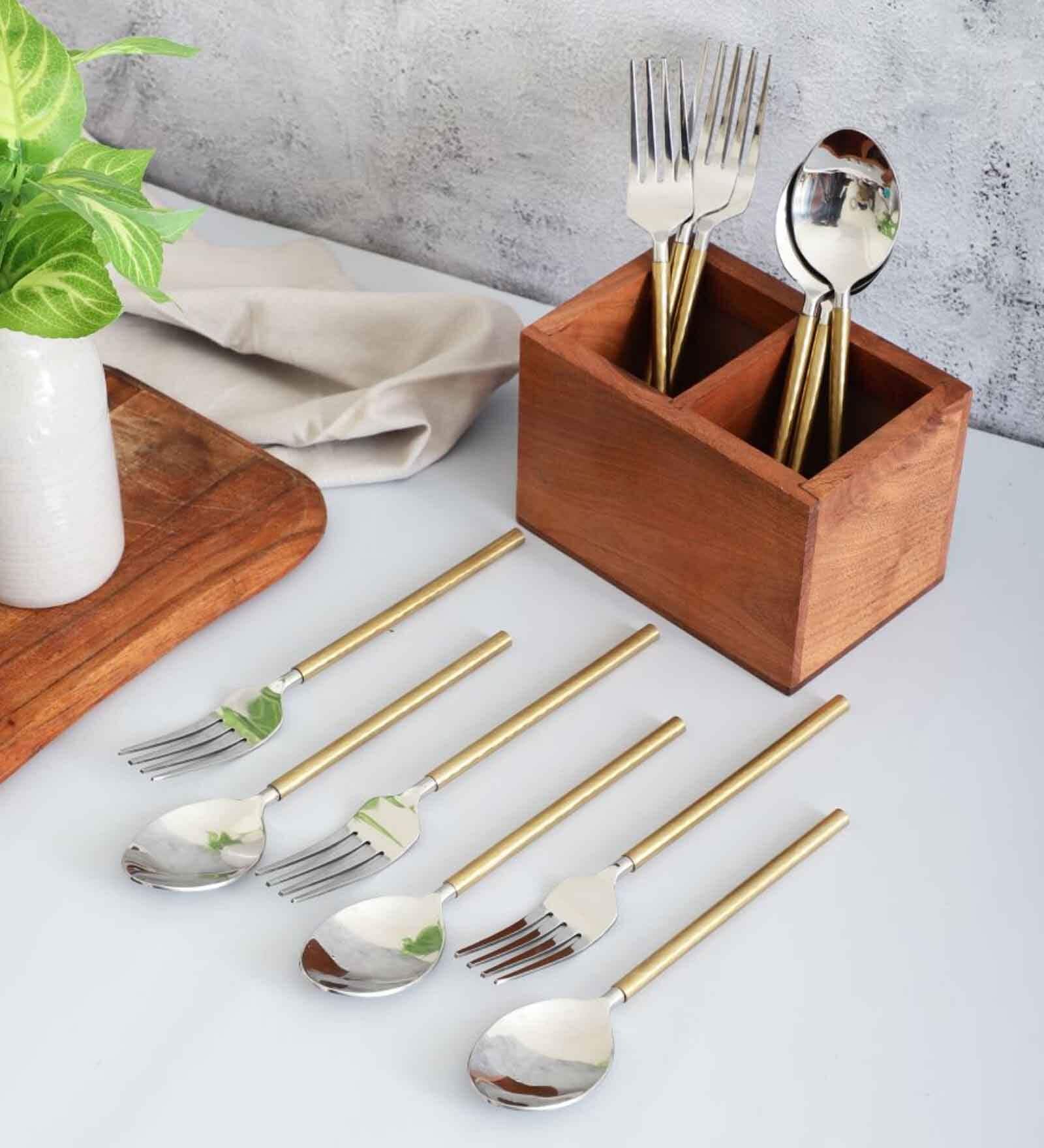 Gold Hammered Steel Head  Cutlery Set of Twelve