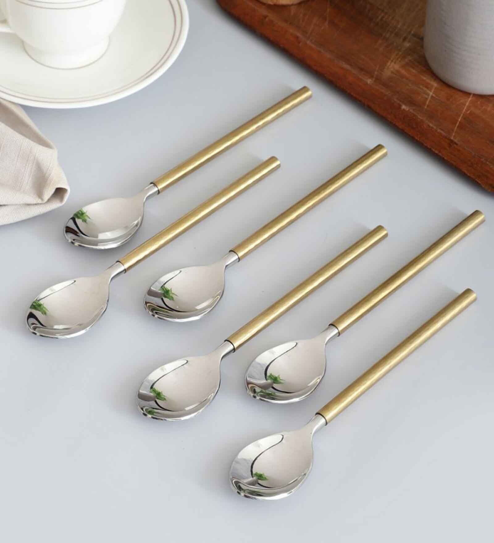 Gold Hammered Steel Head  Tea Spoons (Set of 6)