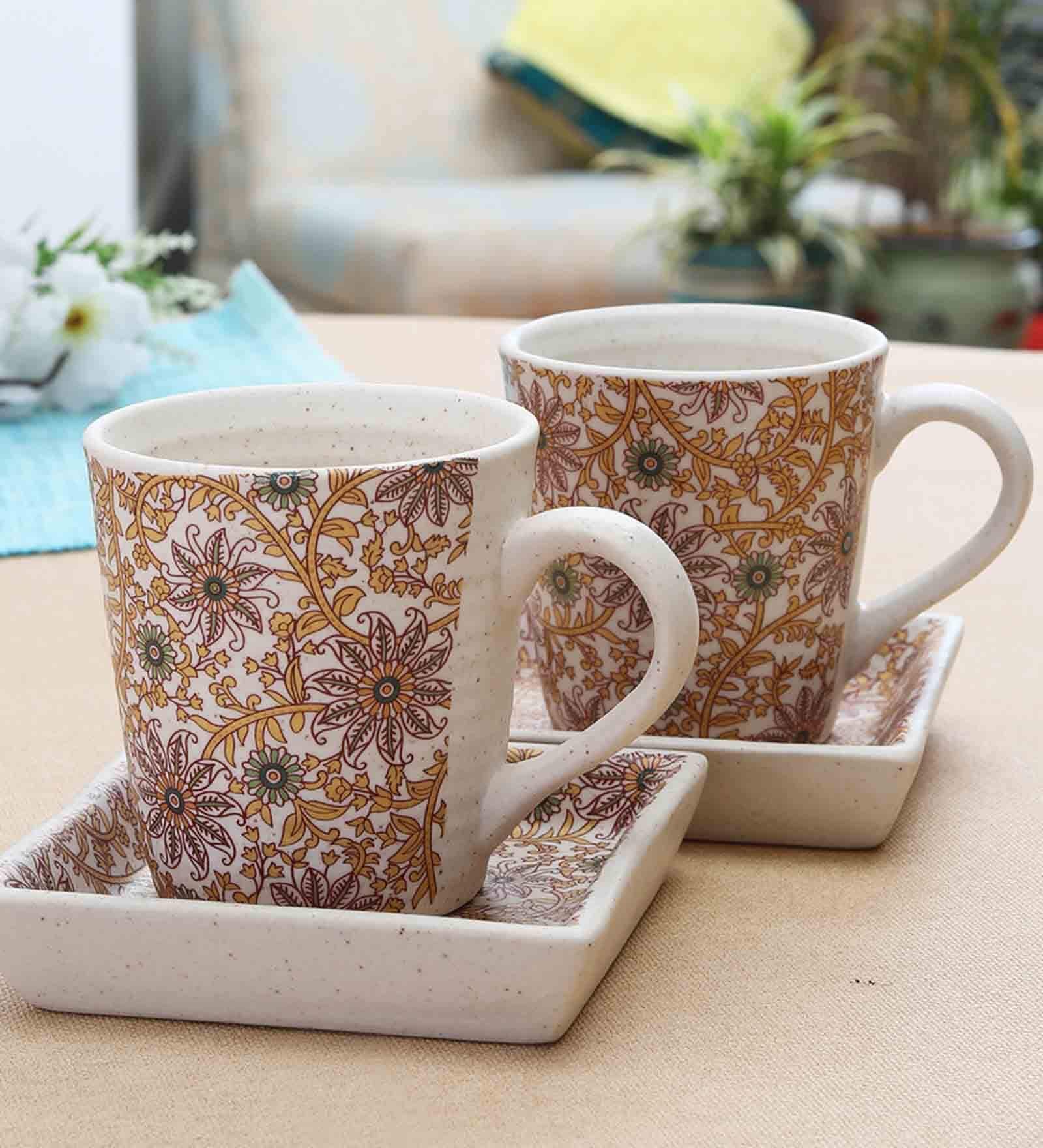 Kingsley 300ml Multicolour (Set of 4) Stoneware Coffee Mug with Platter