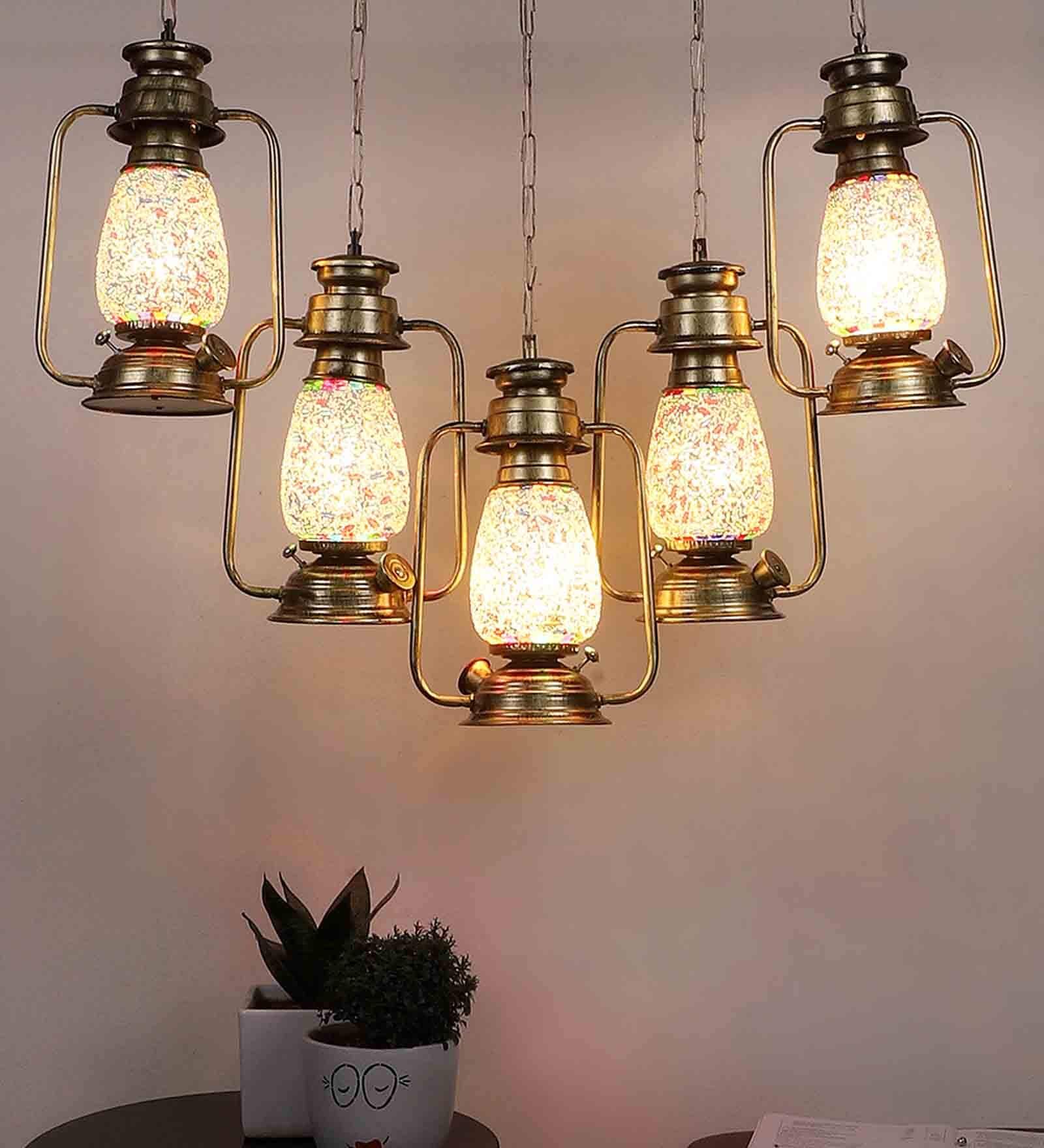 Gold Iron and Glass Cluster Hanging Light