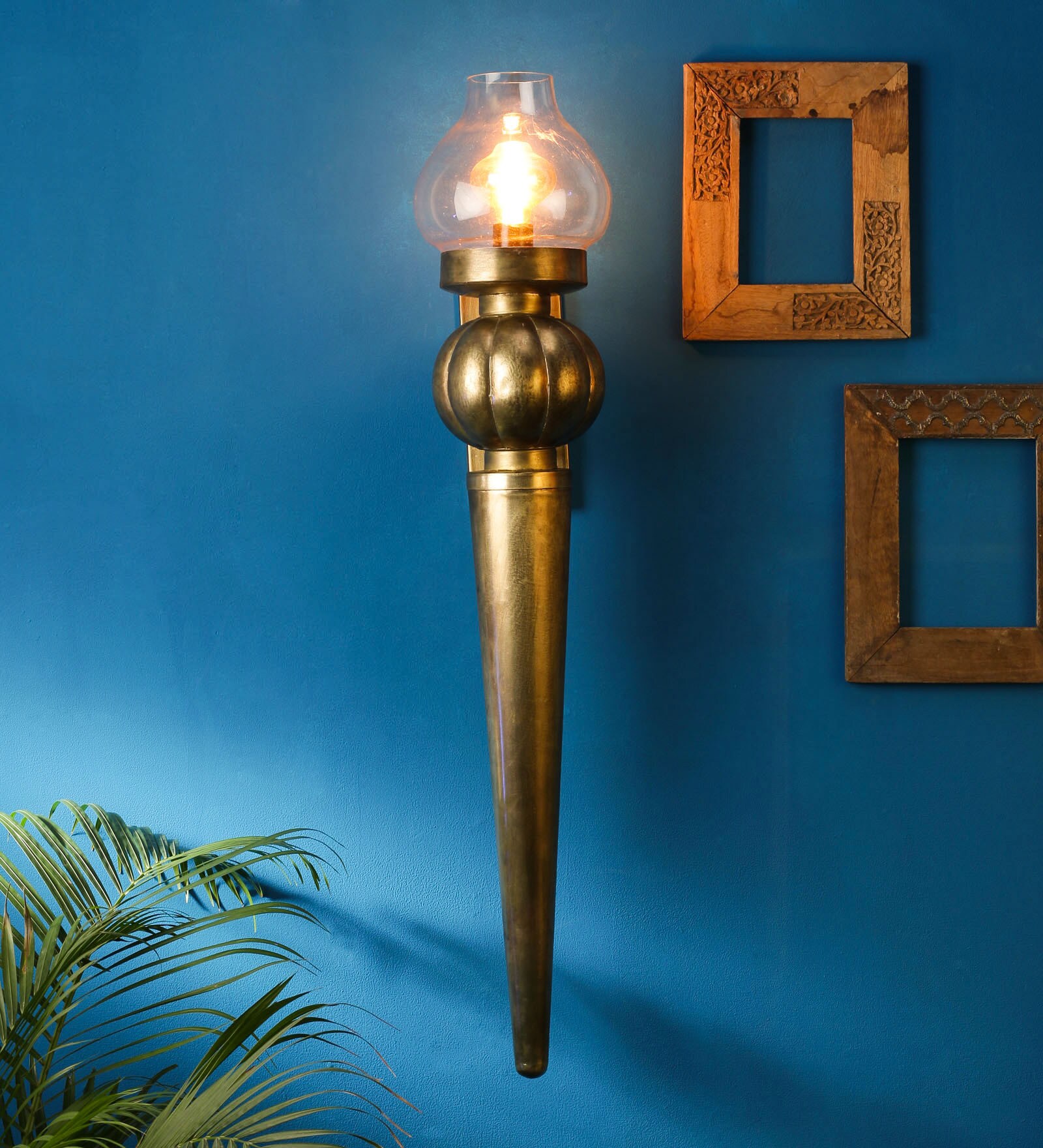 Buy Gold Iron Mashal With Glass Top Wall Light By Pooja Interiors