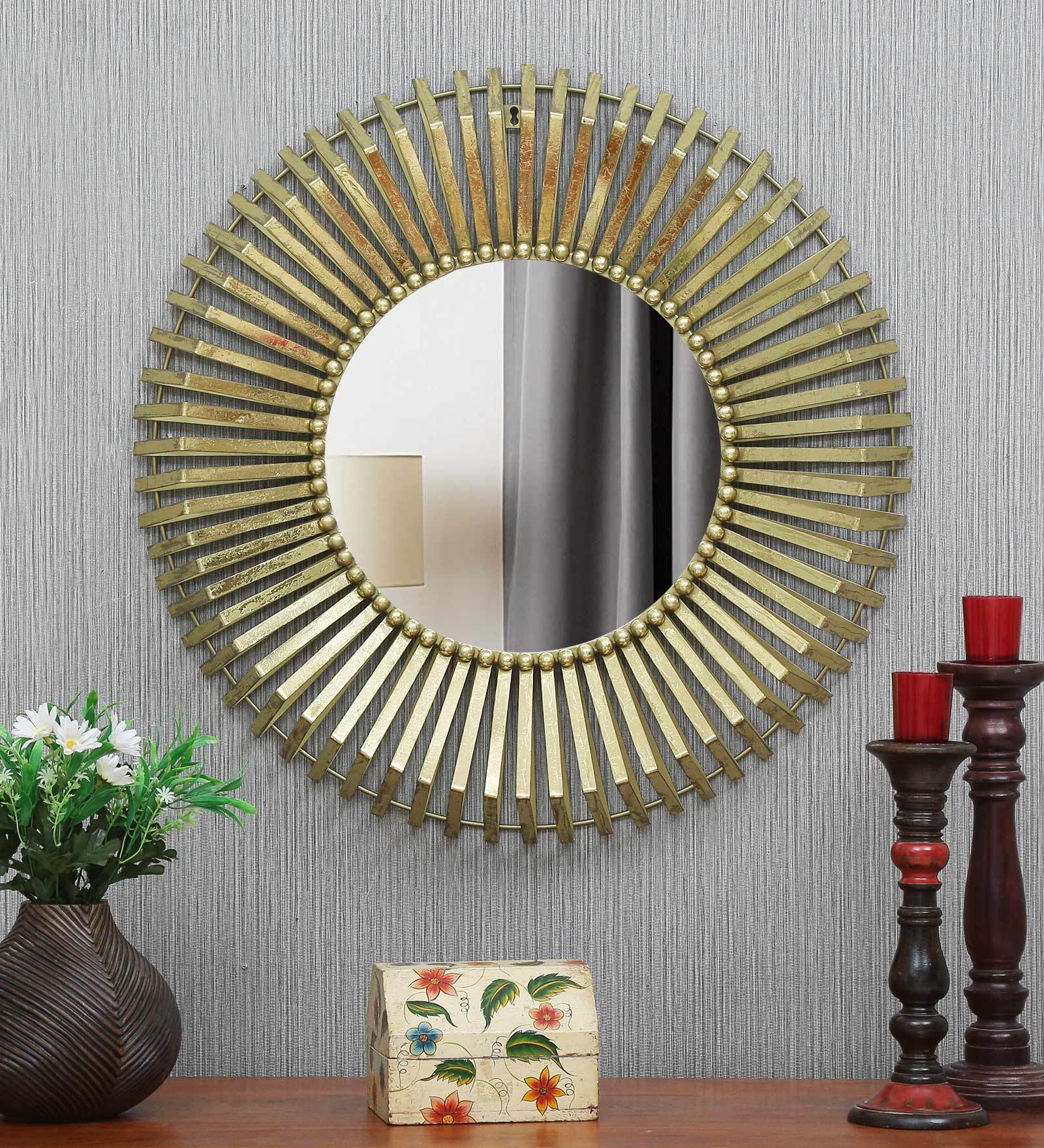 Iron Round Wall Mirror in Gold colour