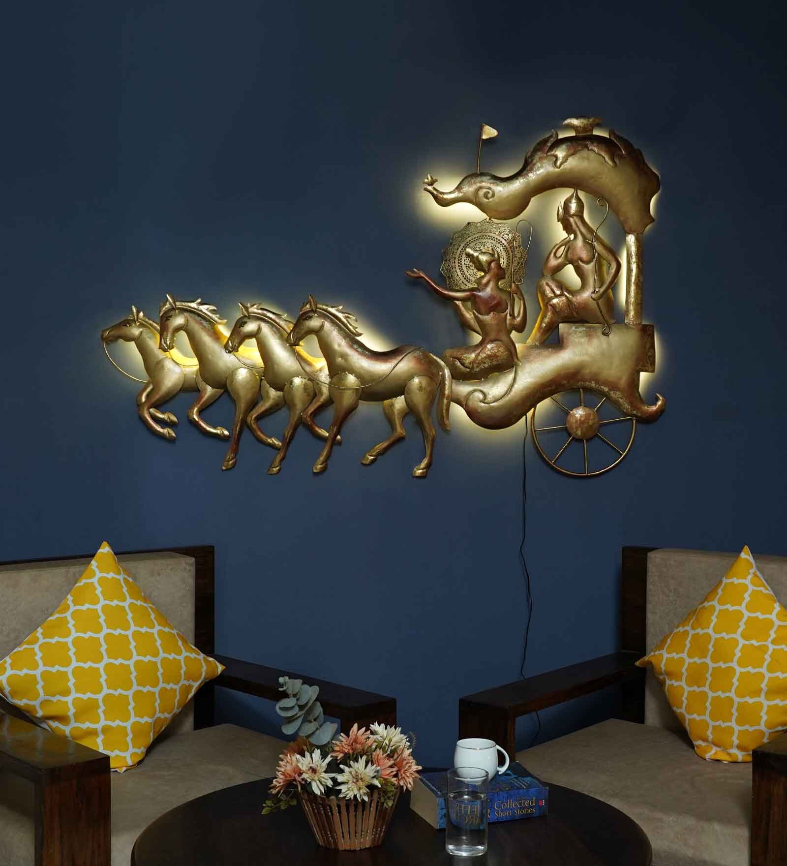 Gold Iron Shri Krishna Gita Updesh Metal Wall Art