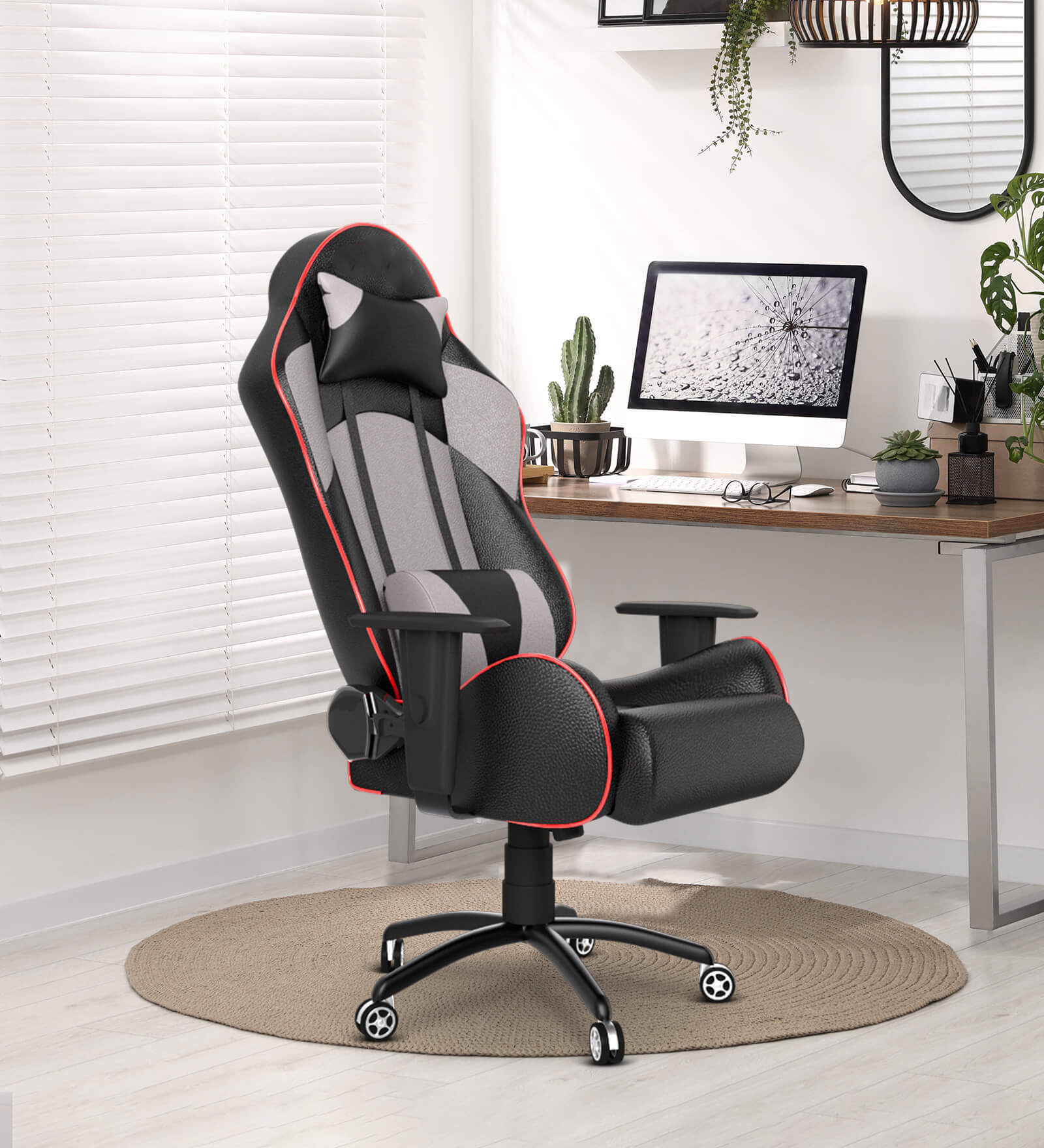 Gold Leatherette Gaming Chair in Grey & Black Colour