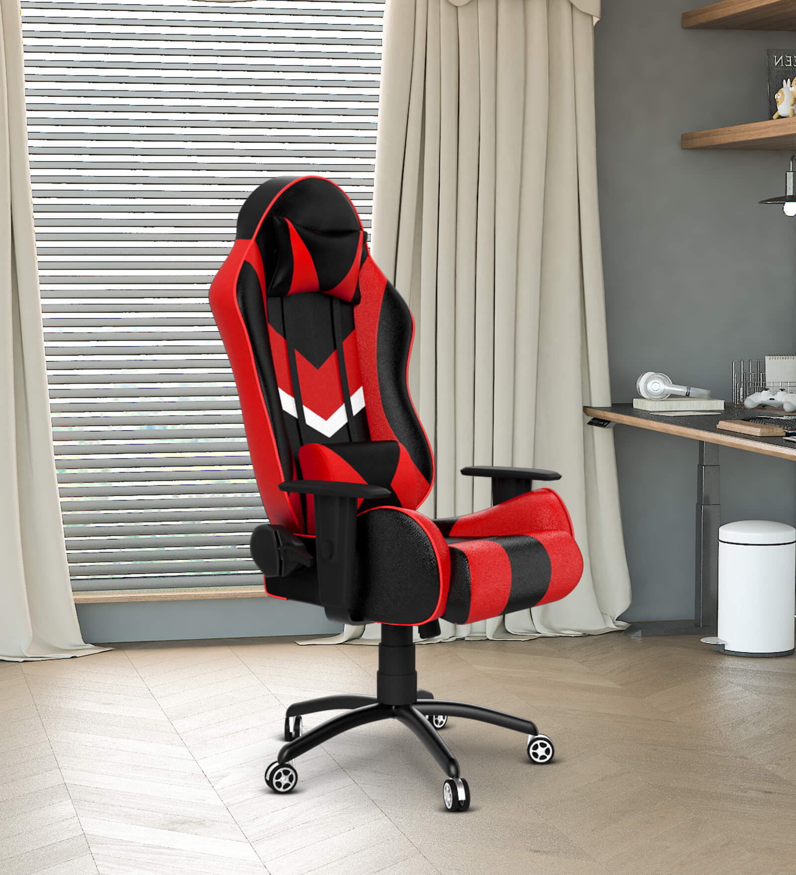 Gold Leatherette Gaming Chair in Red & Black Colour
