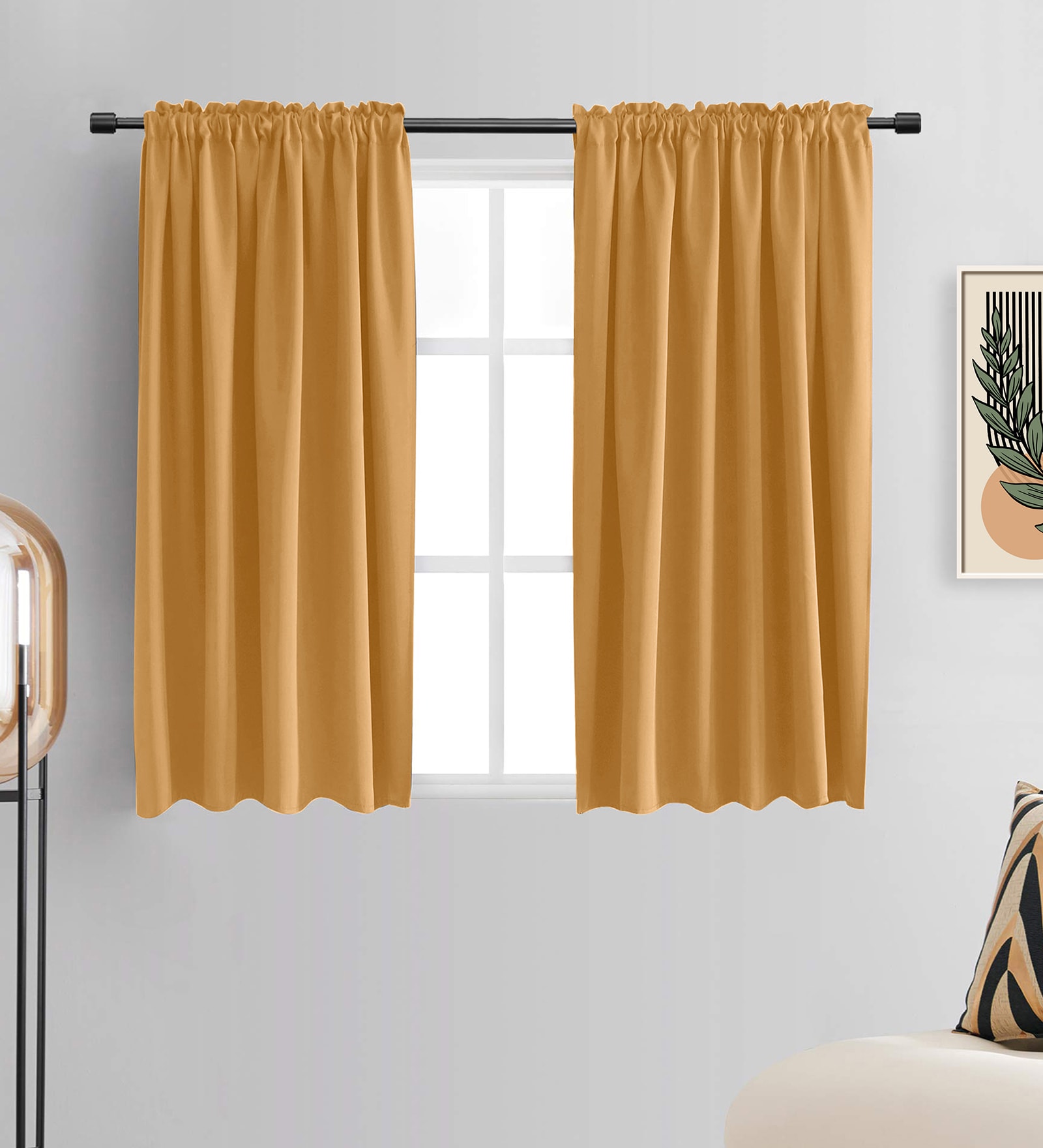 Gold lightweight Satin Solids 5ft Light Filtering Rod Pocket Window Curtains (2 Pcs)