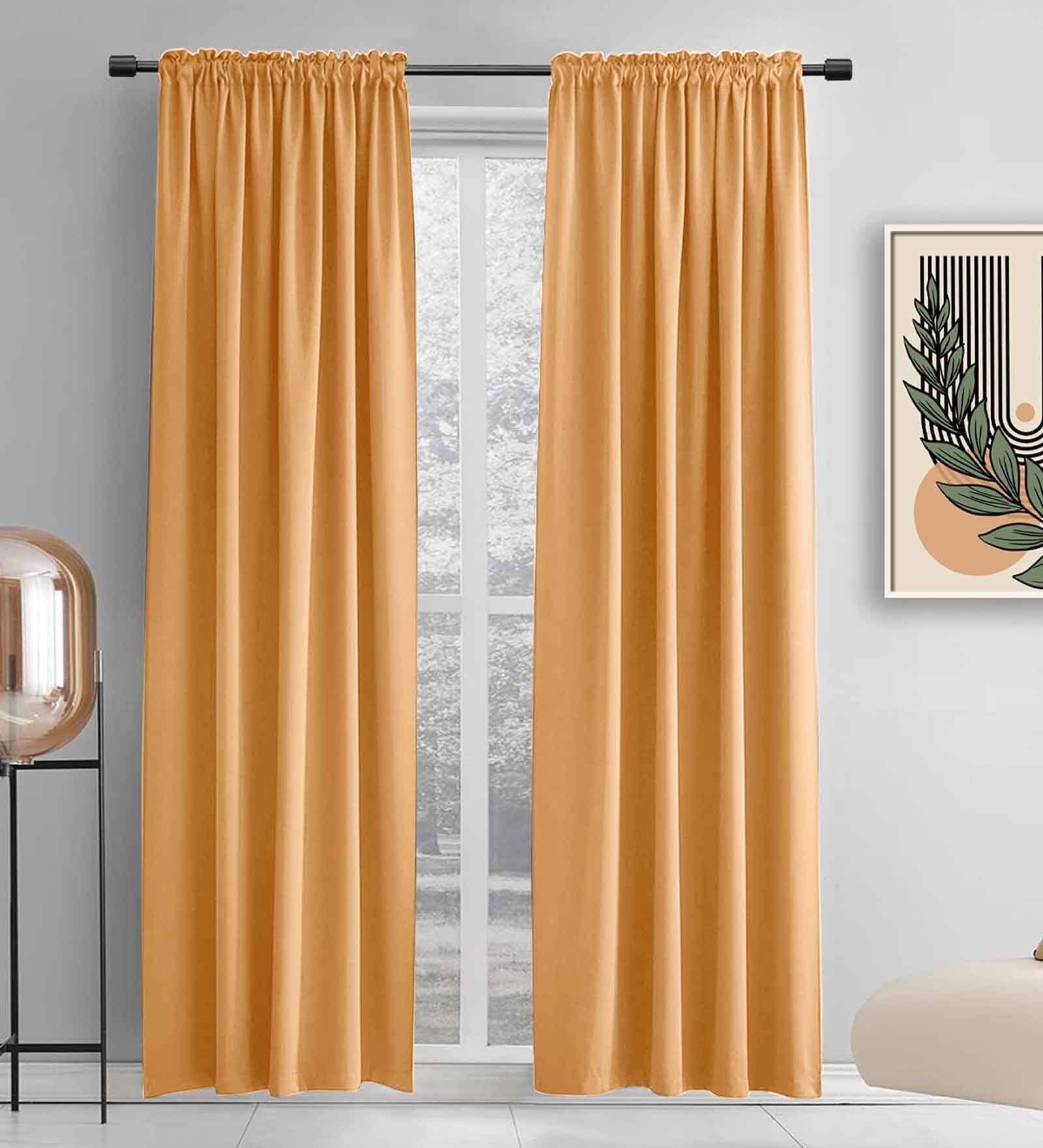 Gold lightweight Satin Solids 7ft Light Filtering Rod Pocket Door Curtains (2 Pcs)