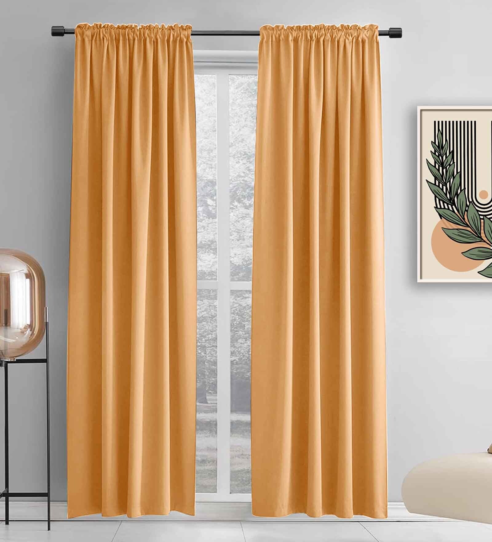 Gold lightweight Satin Solids 8ft Light Filtering Rod Pocket Long Curtains (2 Pcs)