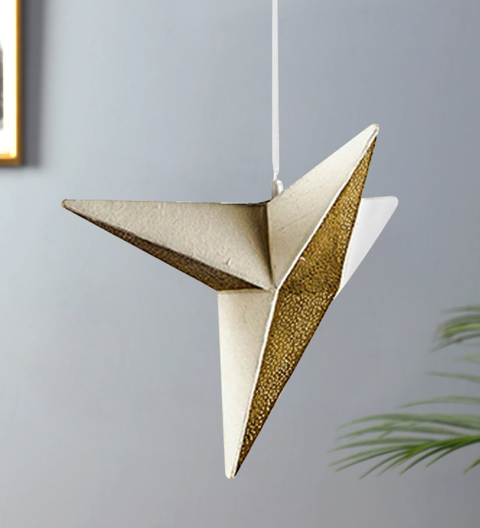 Gold Lokta Fibre Paper Single Hanging Light