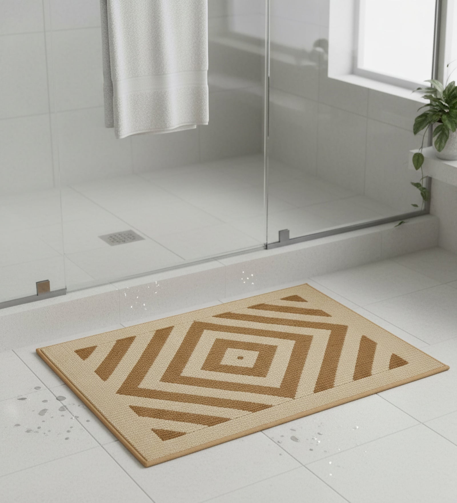 Gold Geometric Microfiber 24X16 Inches Anti-Skid Door Mat