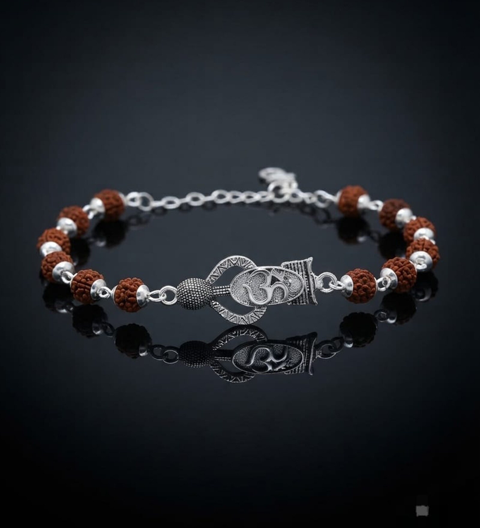 Gold Mahadev Om Rudraksh Antique Finish Bracelet Rakhi