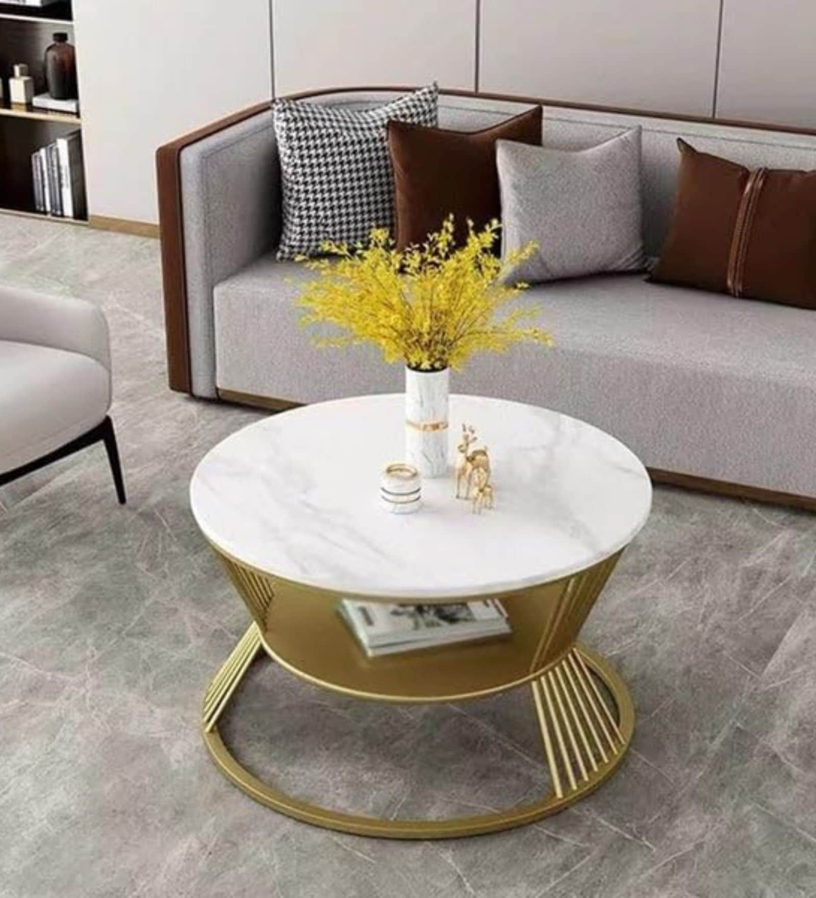 Gold Marble Coffee Table In White Finish