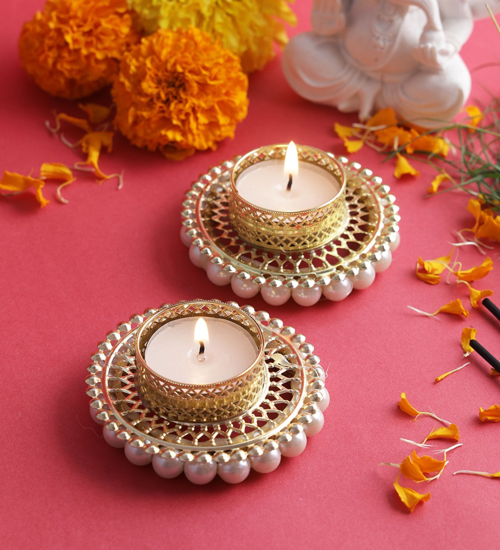 Buy Gold Metal & Thread (Set of 2) Diya at 11 OFF by Aapno Rajasthan