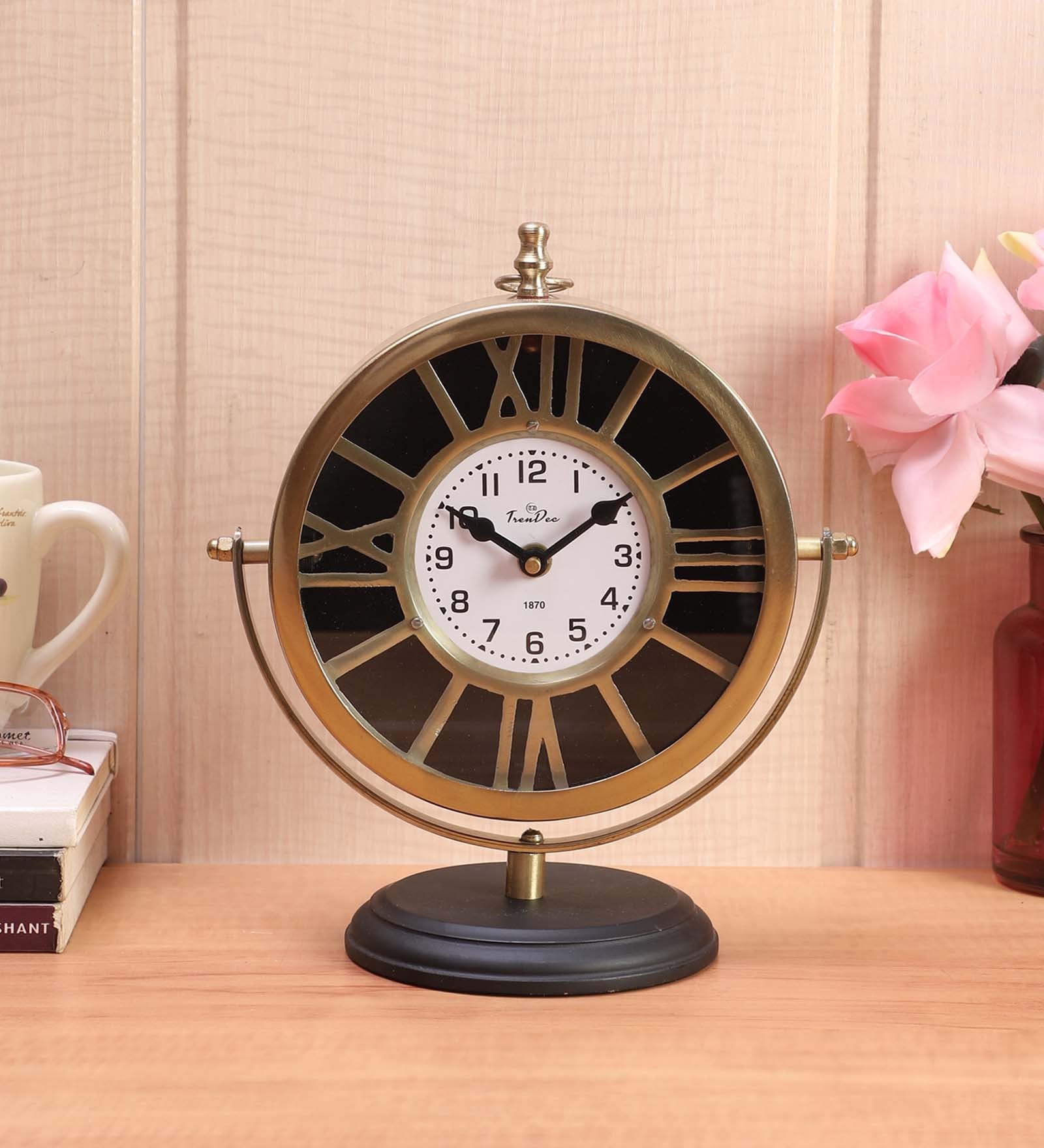 Daxon Golden Metal Analog Table Clock