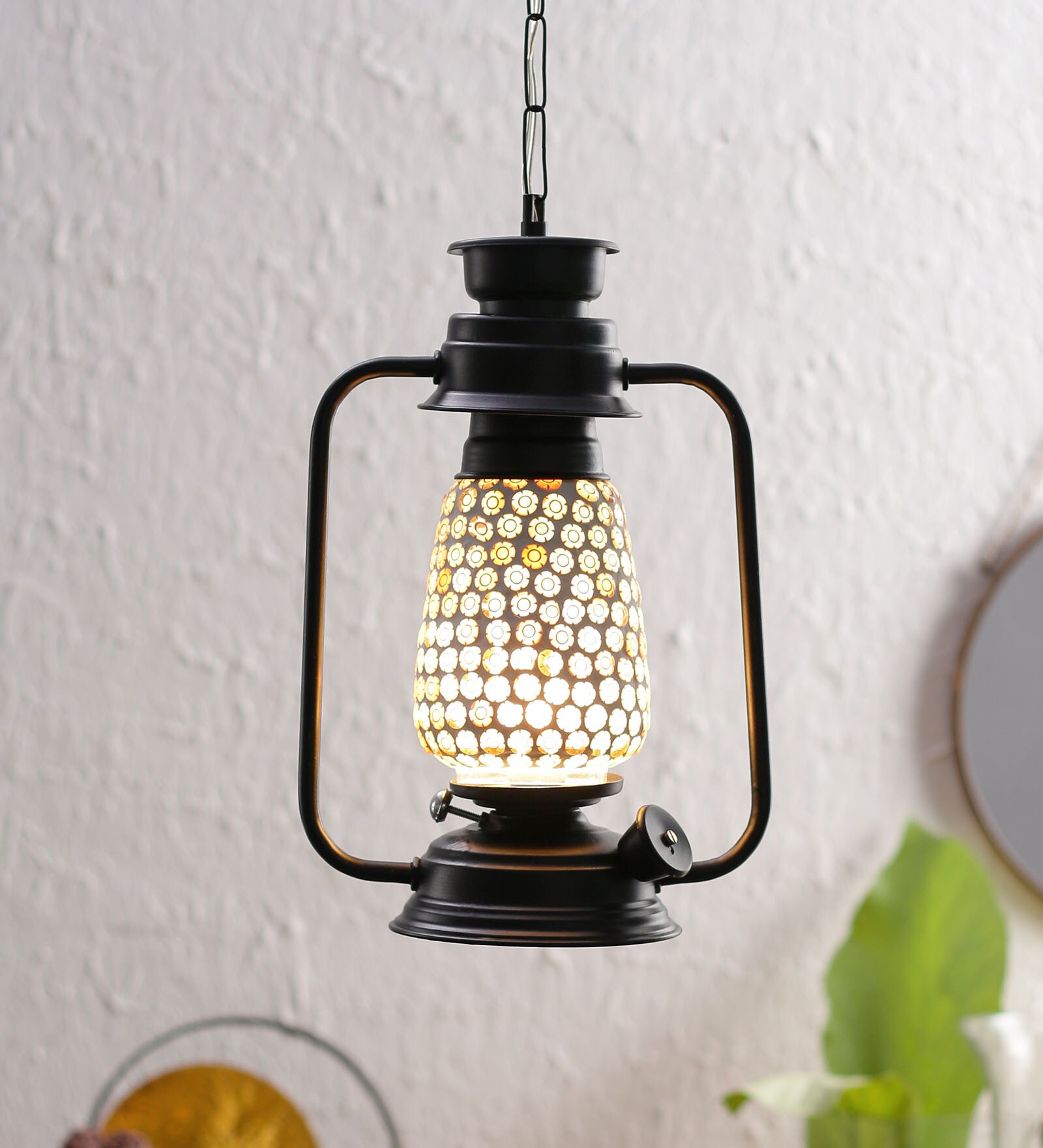 Salina Black Metal & Glass Hanging Light