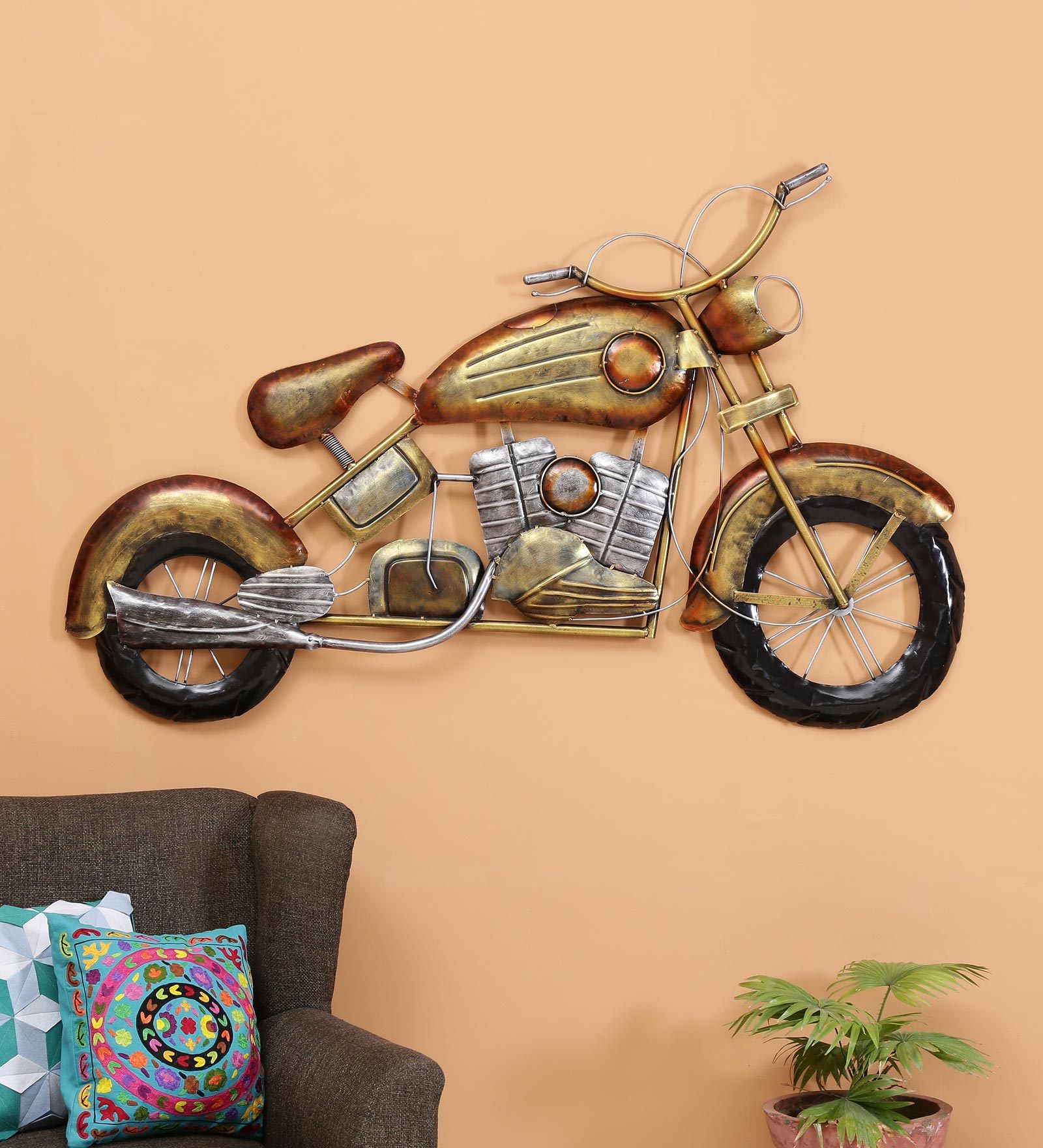 Buy Modern Wrought Iron Bike Wall Art In Gold at 14 OFF by Malik