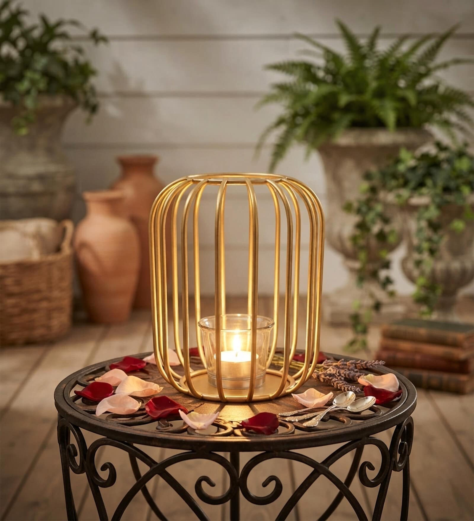 Gold Metal Candle Holder Lantern