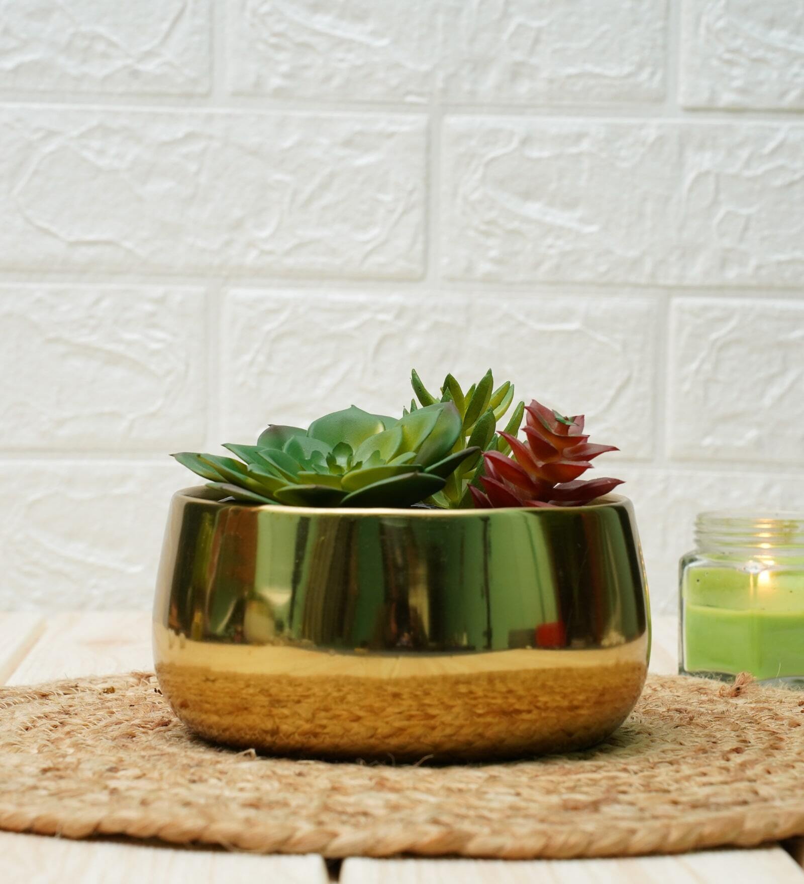 Gold Metal Handi Planter , By Gold Dust 