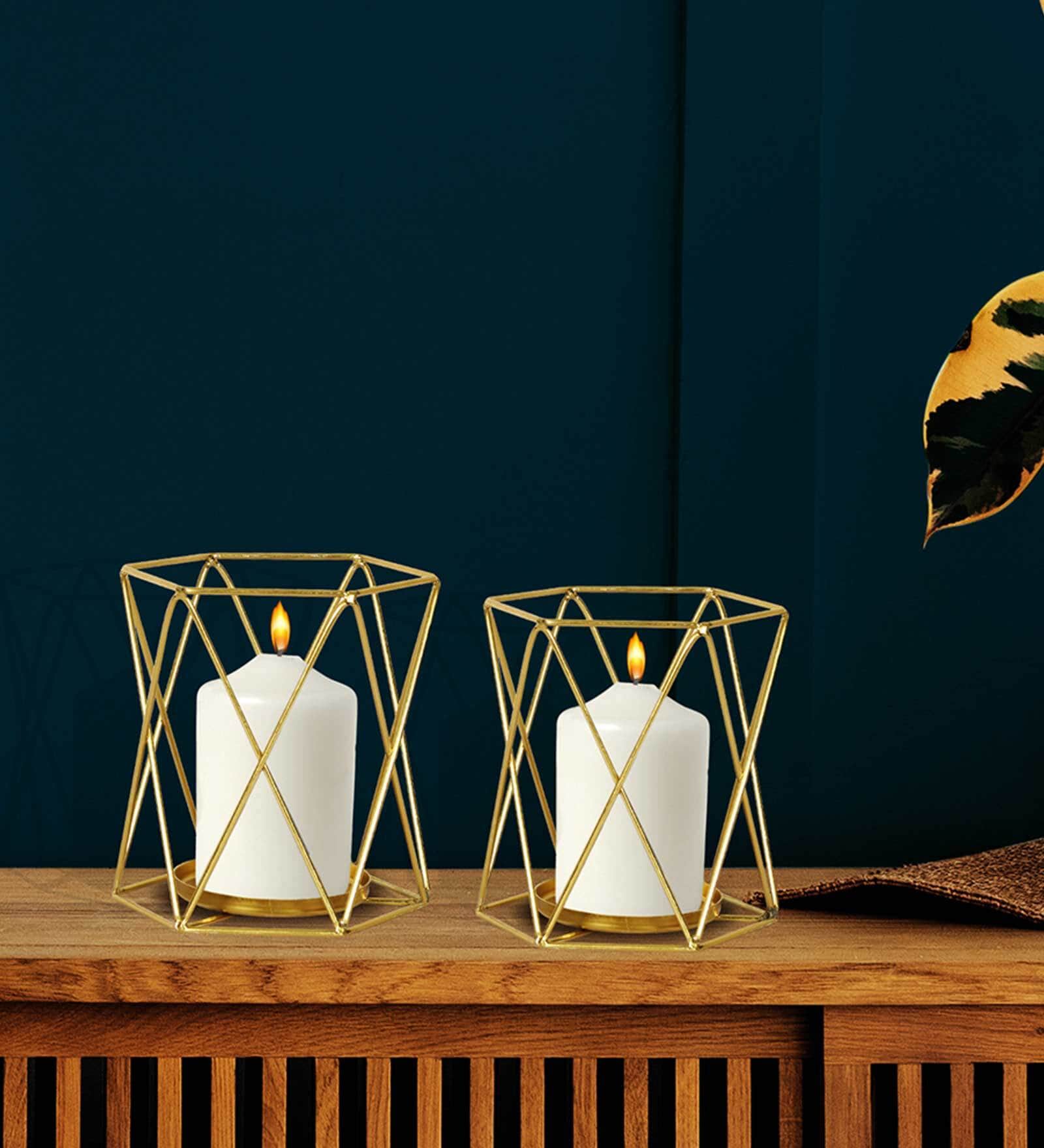 Buy Gold Hexagonal Golden Set Of 2 Iron Candle Holder at 45 OFF by