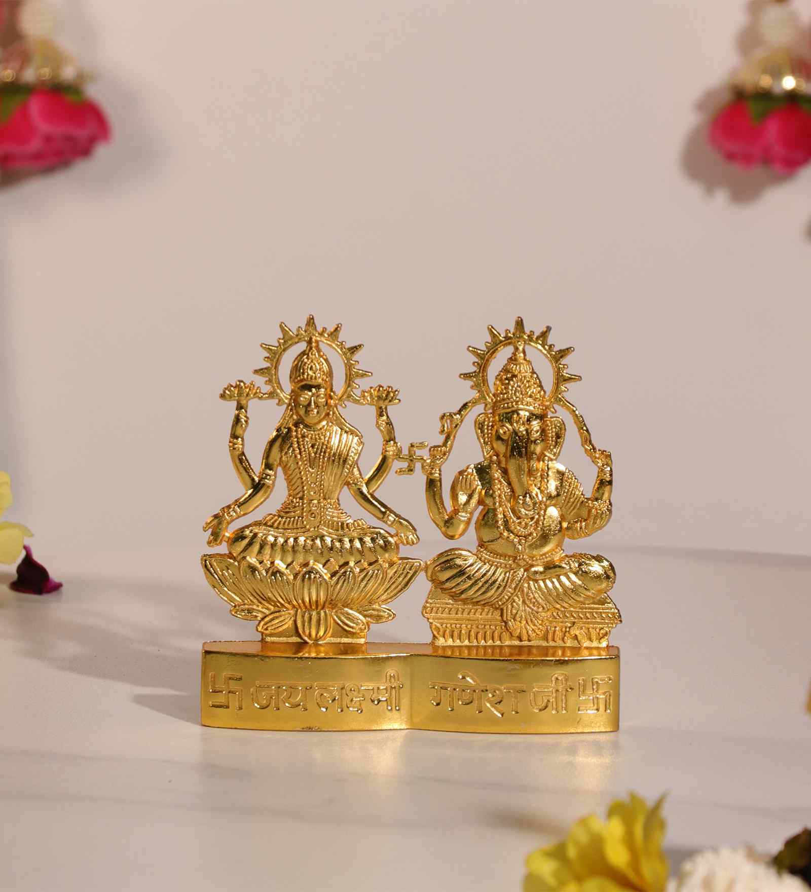 Gold Metal Jay Lakshmi Ganesh Religious Idol
